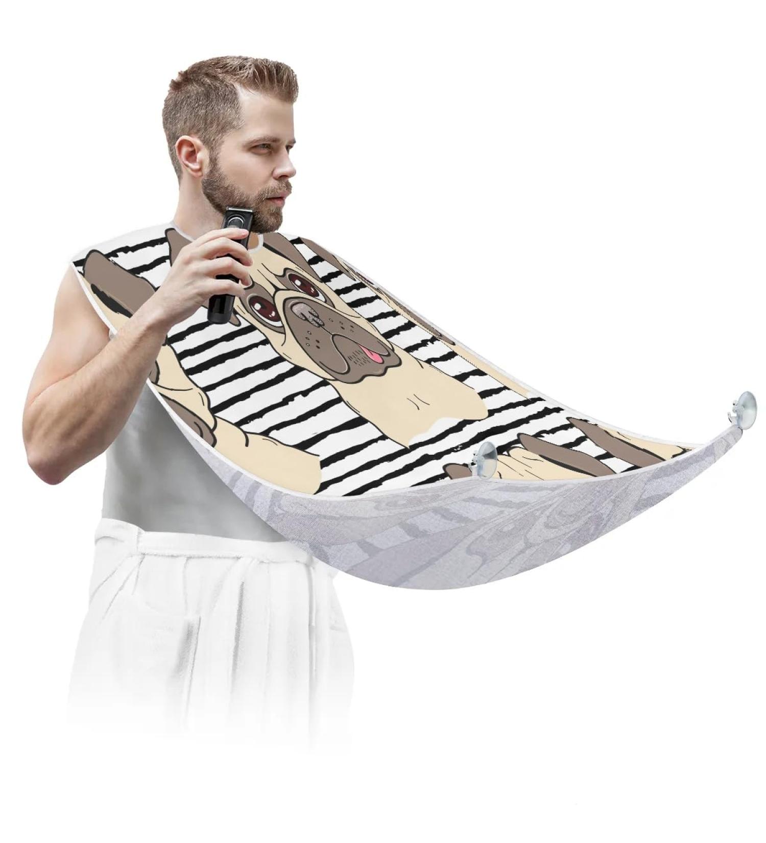 Beard Bib Apron for Men | Non-Stick Waterproof Hair Catcher & Grooming Cloth | Cute Dogs Painting Design - Buy Online on GoSupps.com
