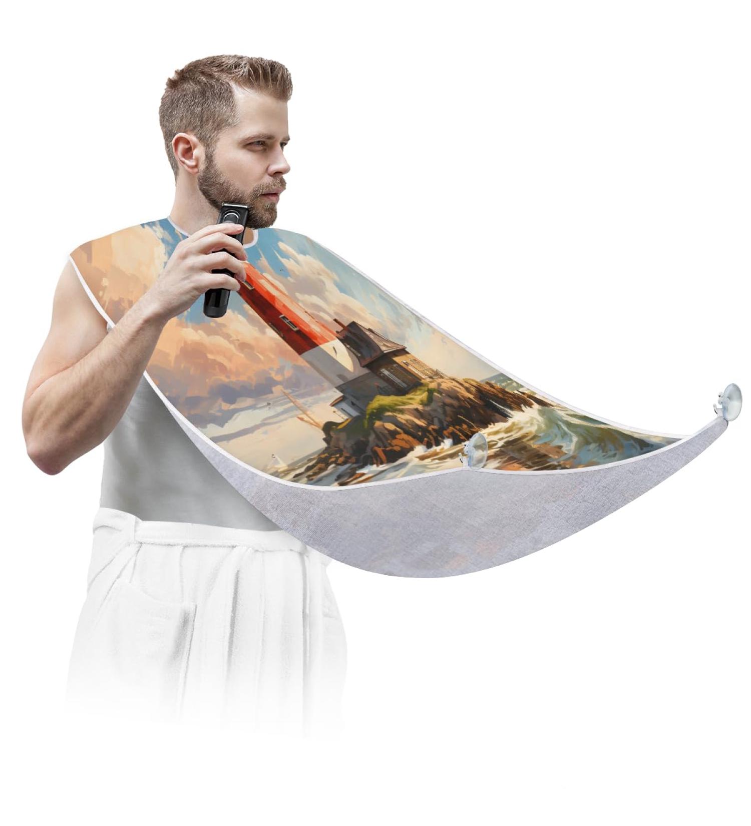 Sea Island Lighthouse Beard Bib Apron | Beard Hair Catcher for Men | Perfect Father's Day & Christmas Gifts for Dad & Husband - Buy Online on GoSupps.com