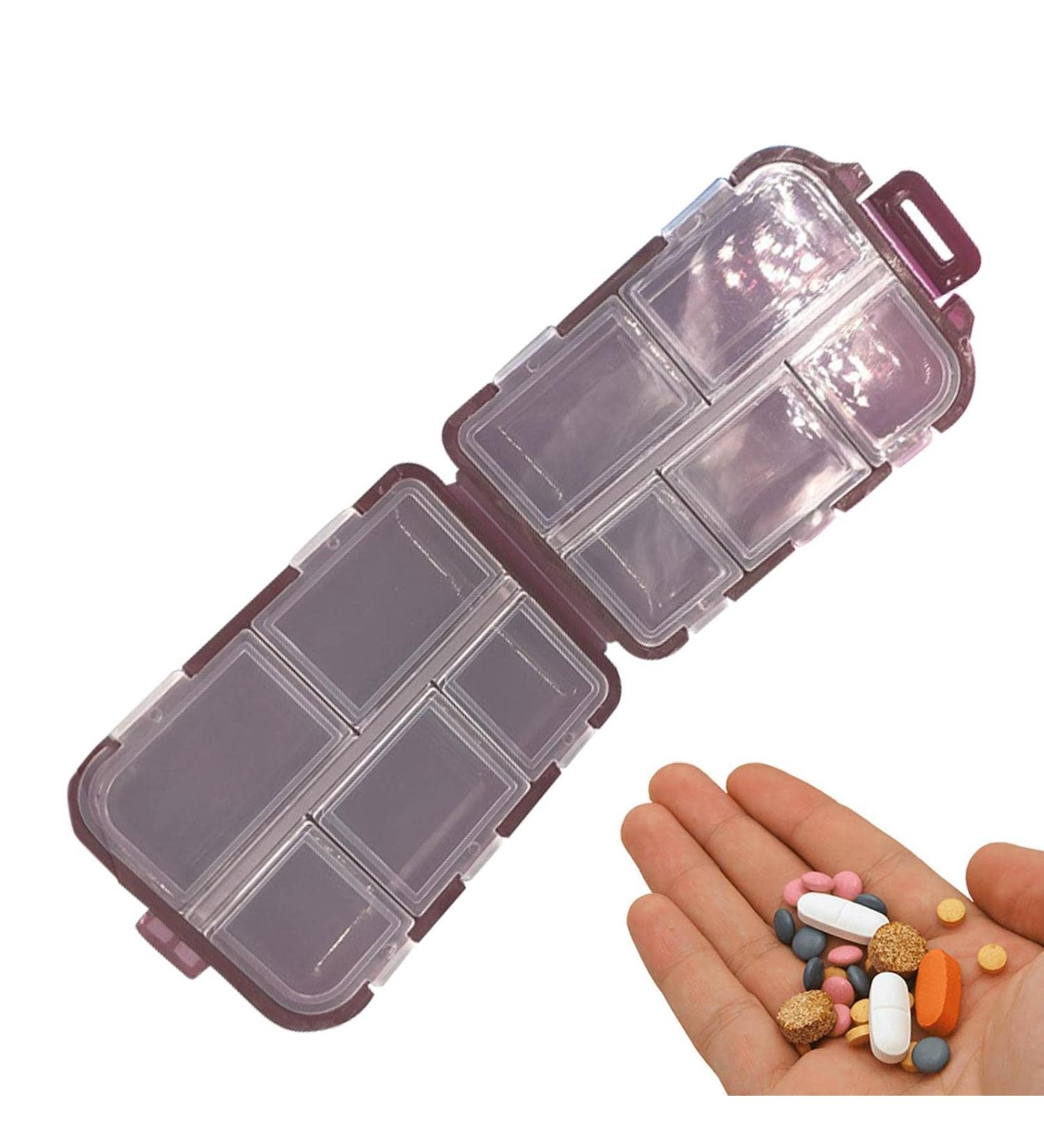 Travel Pill Organizer Box - Foldable Personal Daily Pill Case with 10 Grids Travel Pill Holder for Vitaming Fish Oils Brown - Buy Online on GoSupps.com