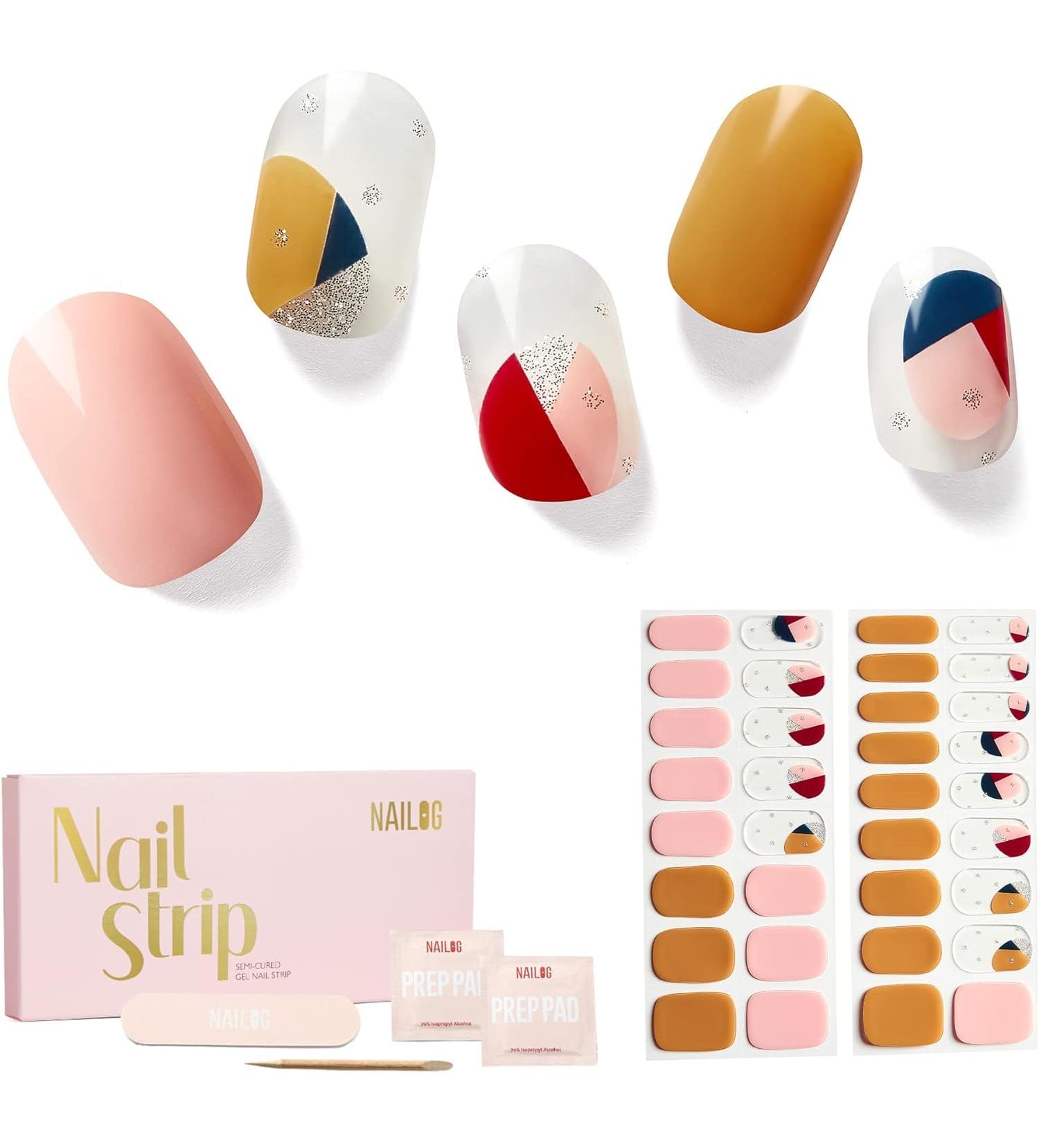 NAILOG Semi Cured Gel Nail Strips 34 pcs Salon-Quality Gel Nail Stickers Long Lasting Nail Wraps for Women with Soft Gel Finish Bliss Easter Special Design - Buy Online on GoSupps.com