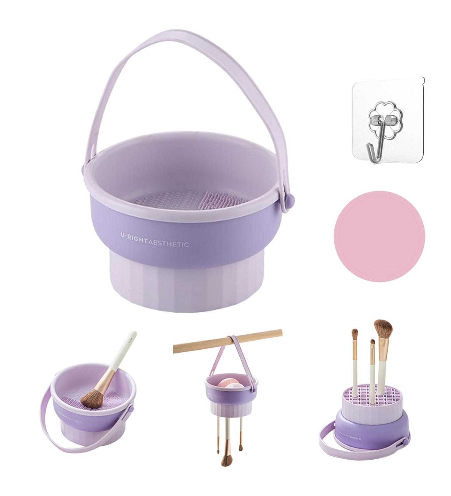 Buy 3-in-1 Silicone Makeup Brush Cleaner Mat - Drying Holder & Organizer for Brushes & Sponges (Purple) | Fast International Shipping - Buy Online on GoSupps.com