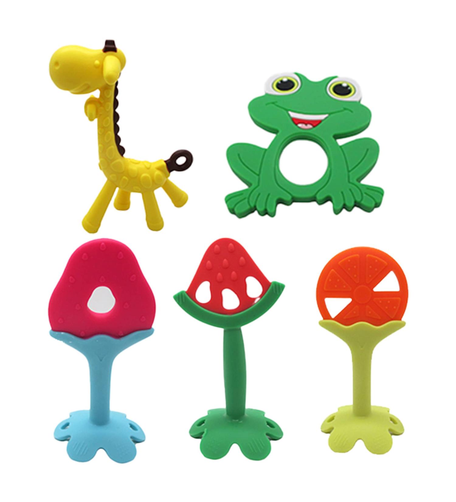 Silicone Baby Teether (Pack of 5) - Animal Teething Toys for Babies - BPA Free & Soft Chew Toys - Buy Online on GoSupps.com
