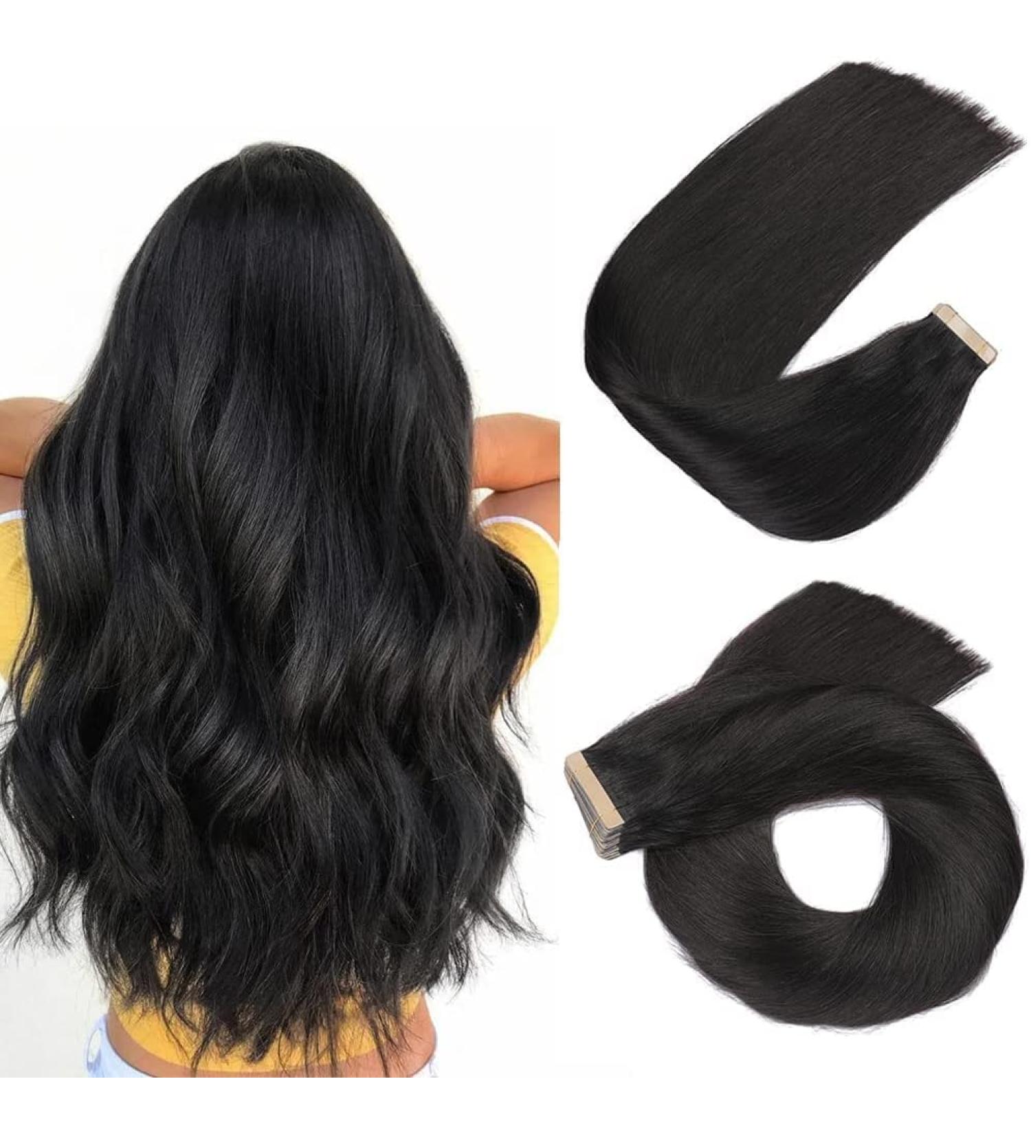 Hotlulana Tape Extensions - 100% Real Natural Black Hair 14 Inch 40g 20 Pieces Invisible Skin Weft - Buy Online on GoSupps.com