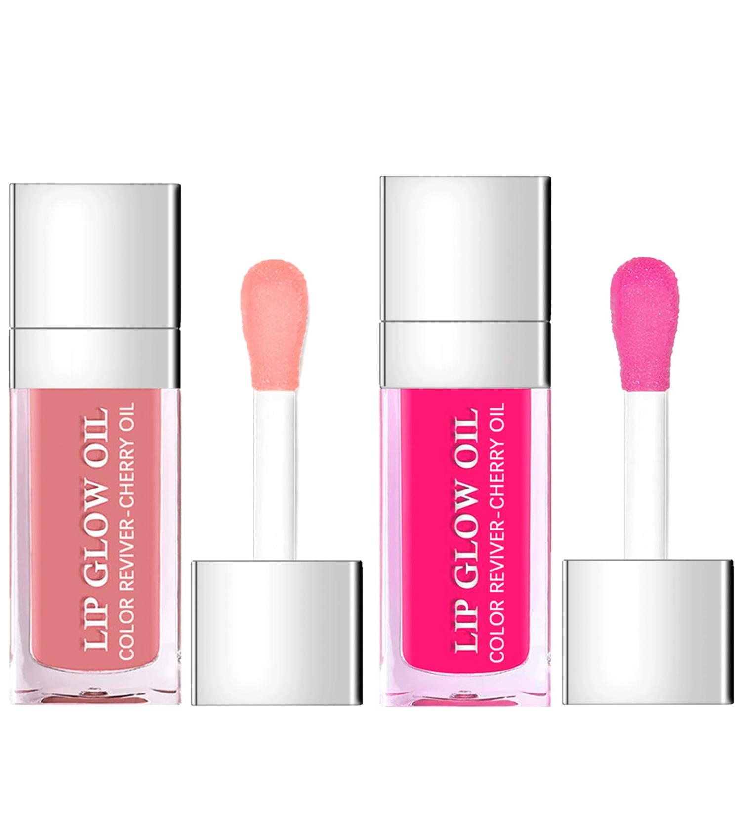 Plumping Lip Oil Hydrating Gloss Tinted Balm Transparent Lip Care - Pink Raspberry Glitter Shine, Long Lasting Moisture, Nourishing Formula - Non-Sticky with Big Brush Head - Buy Online on GoSupps.com