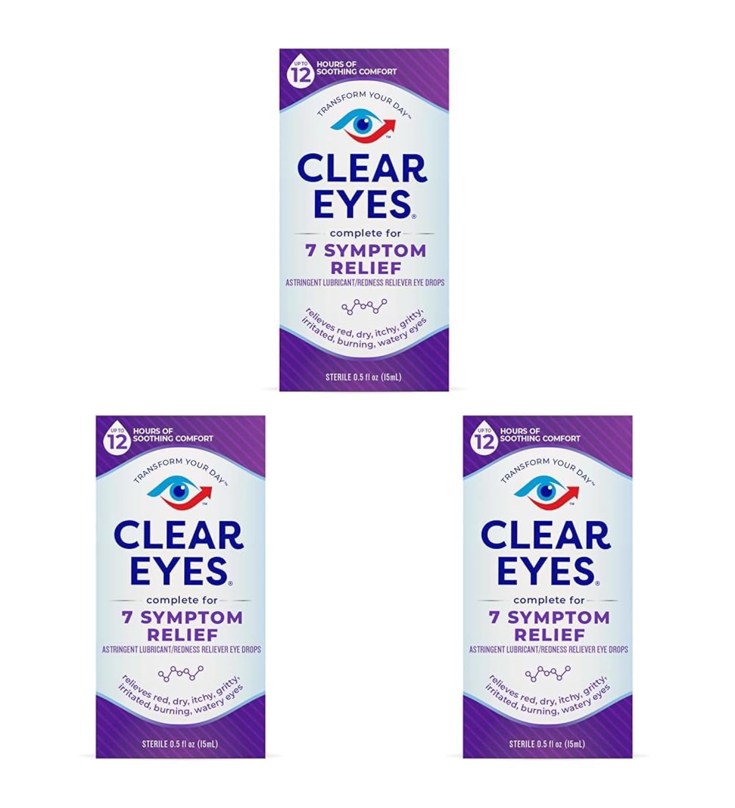Clear Eyes 7 Symptom Relief Eye Drops, 0.5 Fl Oz (Pack of 3) - Buy Online on GoSupps.com