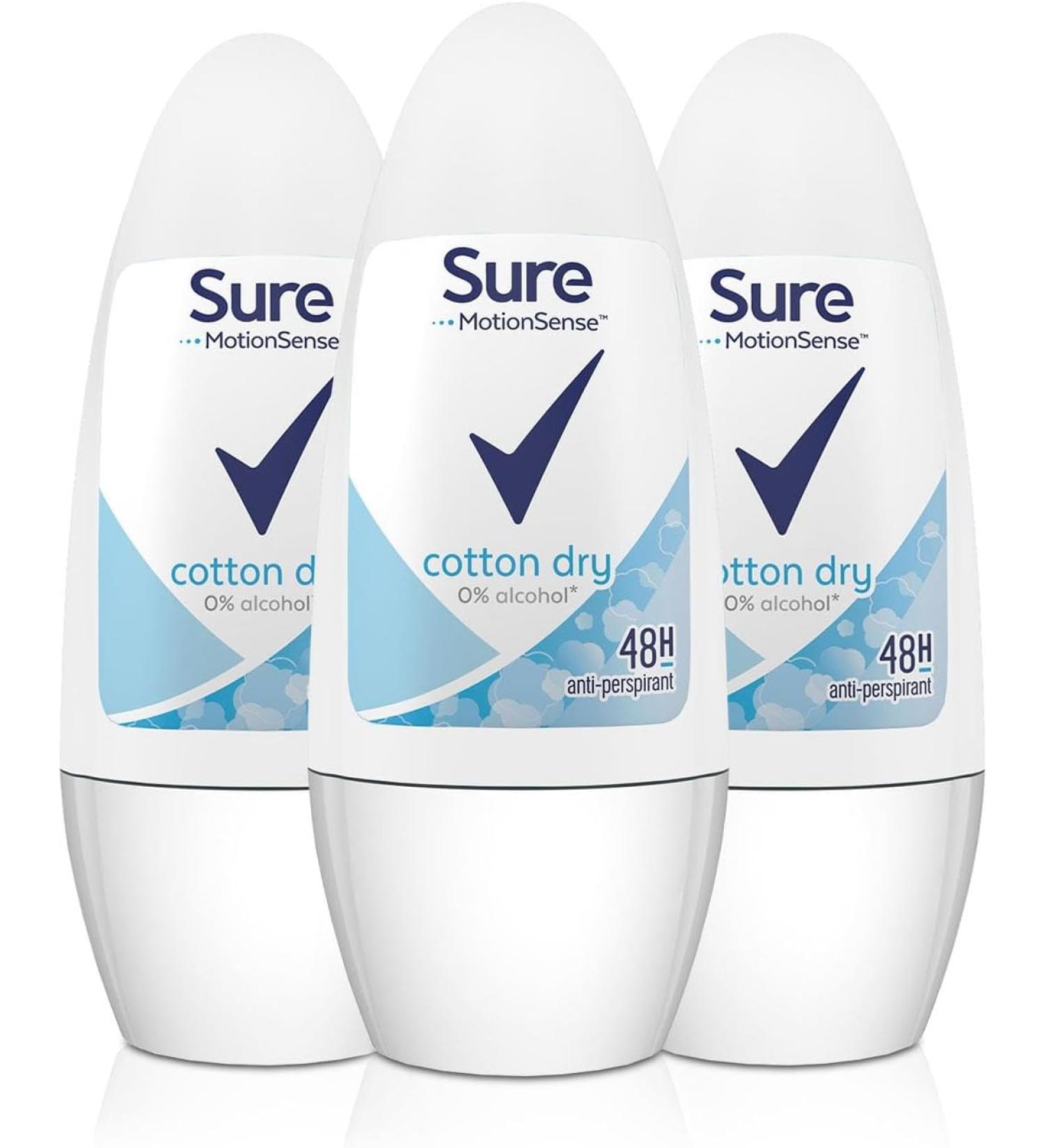 Sure Women Cotton Ultra Dry 24H Anti Perspirant Roll On - 1.6 - Pack Of 3 - Buy Online on GoSupps.com