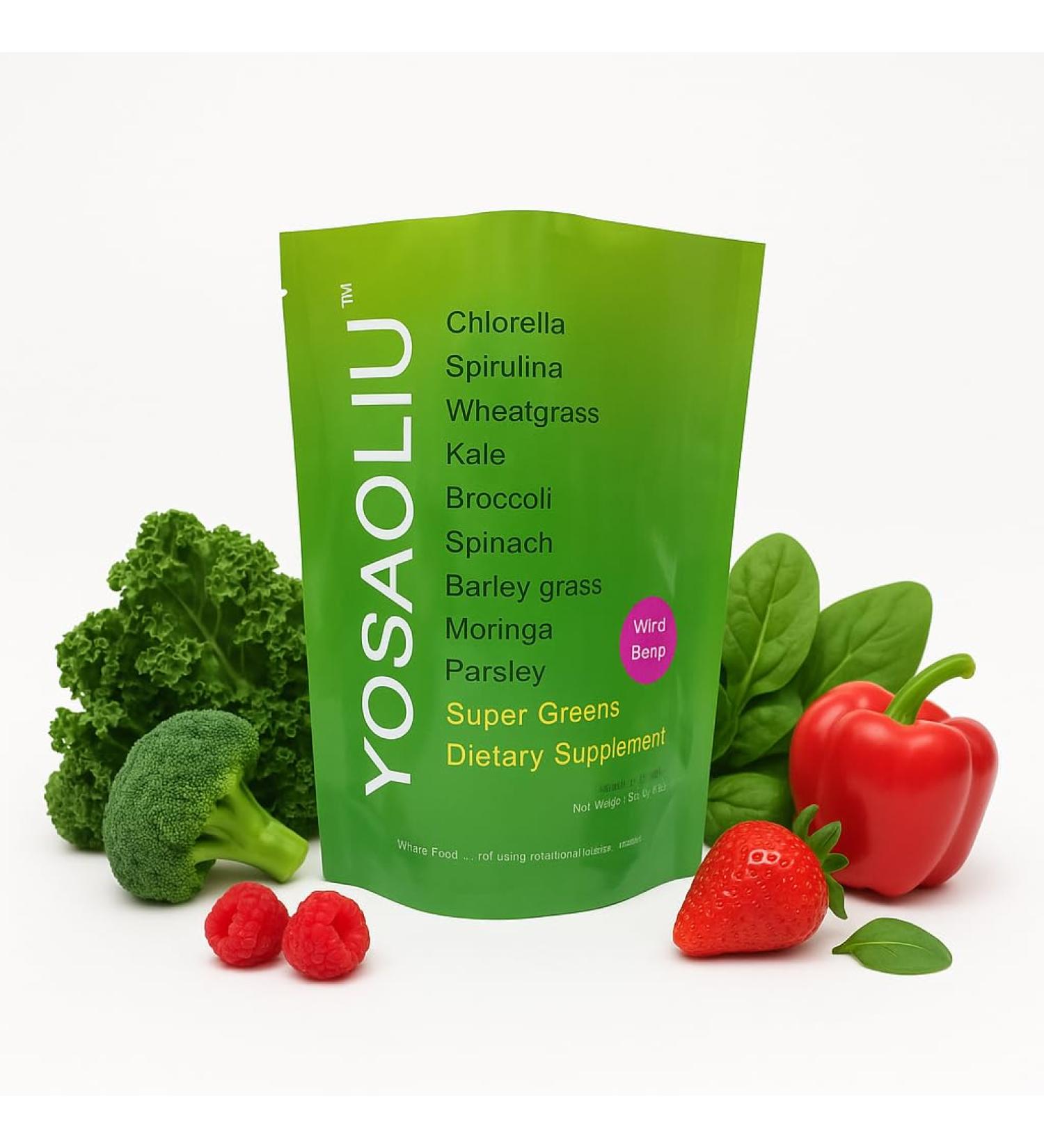 YOSAOLIU Chlorella Super Green Powder Barley Grass Kale Wheat Grass & Mixed Green Blend 81 Servings Non GMO 100MG Daily Use 240000MG Per Bag