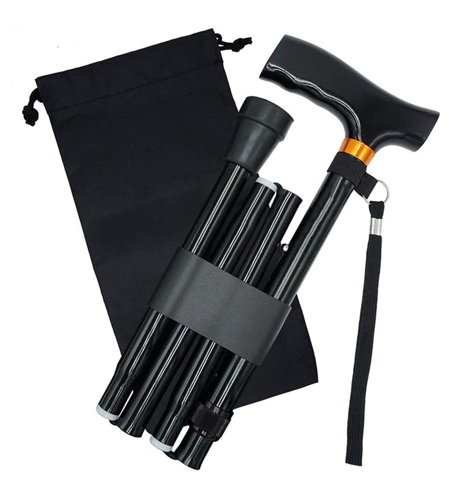 Folding Cane for Men/Women Black Lightweight Portable Adjustable Walking Stick Telescopic Non-Slip Aluminum Cane - Buy Online on GoSupps.com