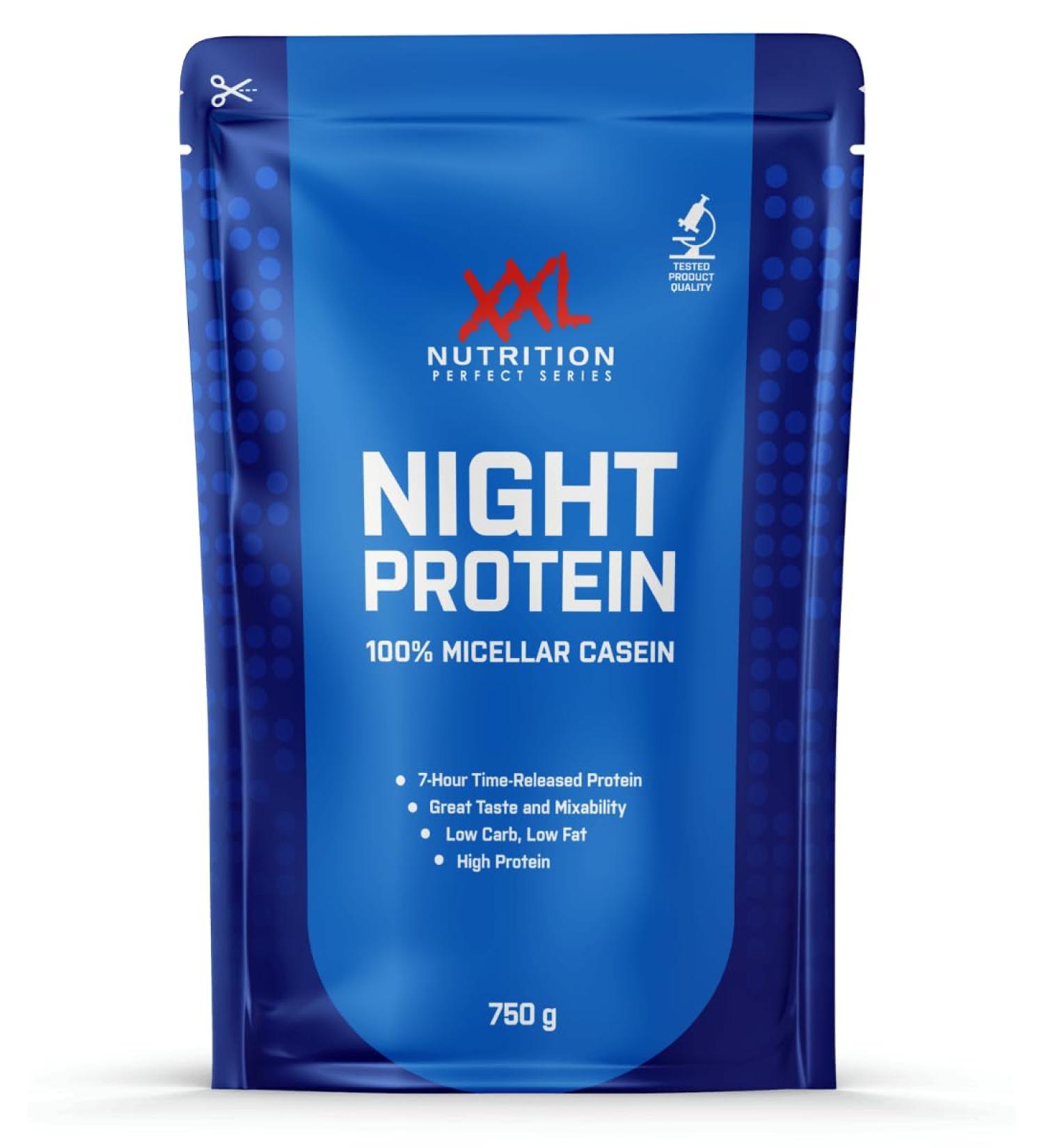 XXL Nutrition Night Protein - Micellar Casein Protein Powder 750g - High-Quality Cookies & Cream Flavor - Ideal for Muscle Recovery - Buy Online on GoSupps.com