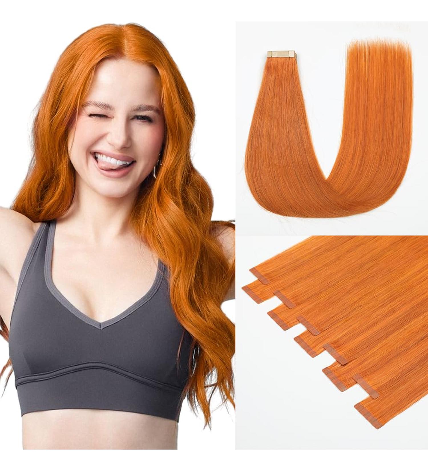 Hotlulana 100% Real Hair Tape Extensions - Orange Skin Weft 20 Inch Soft & Invisible 10 Pack - Buy Online on GoSupps.com