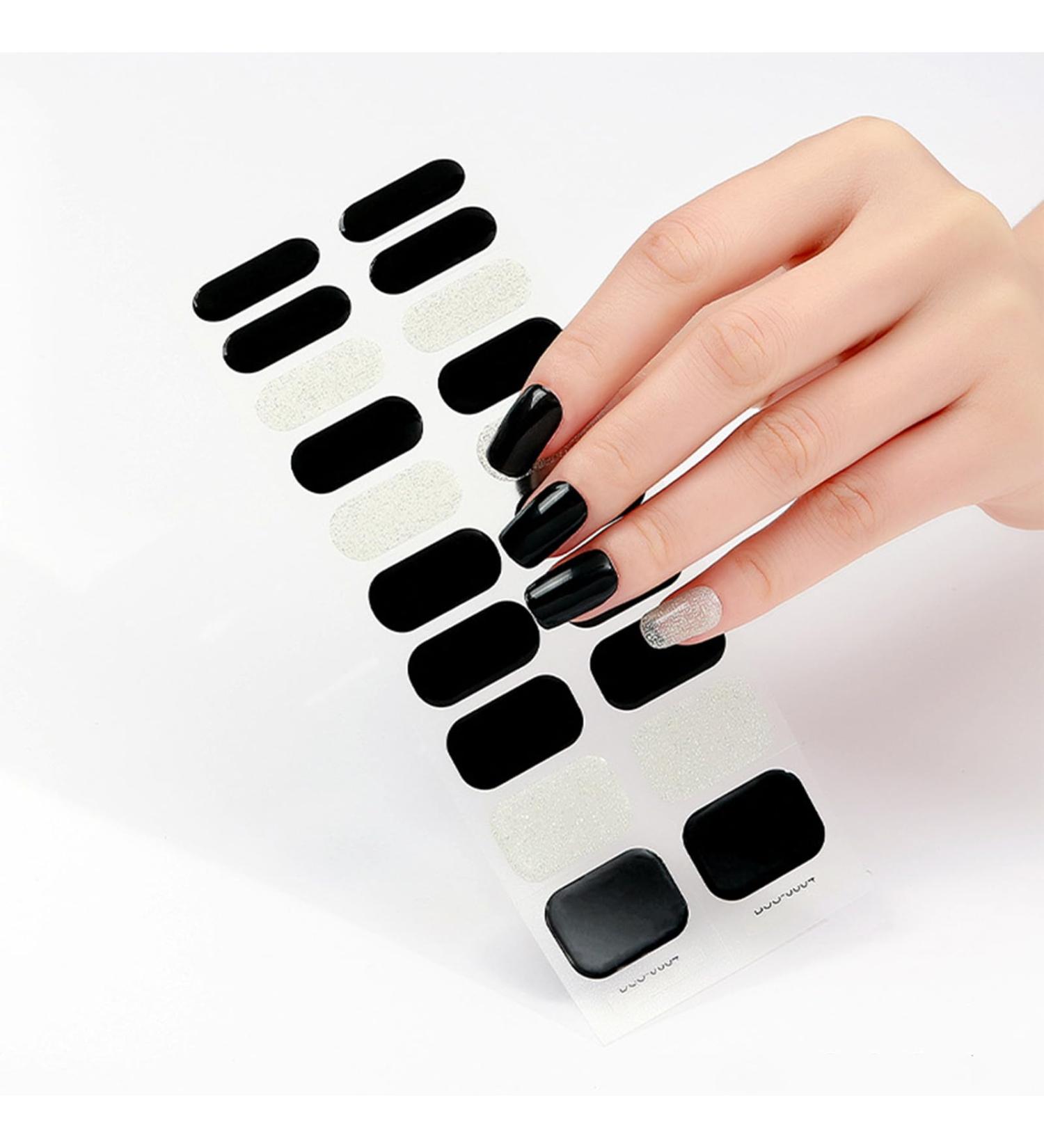 Semi Cured Gel Nail Strips - 20pcs Gel Nail Wraps - Glitter Black Mix Color Long Lasting Gel Nail Polish Strips Manicure Set Stickers with UV Light Required (Glitter Black) - Buy Online on GoSupps.com