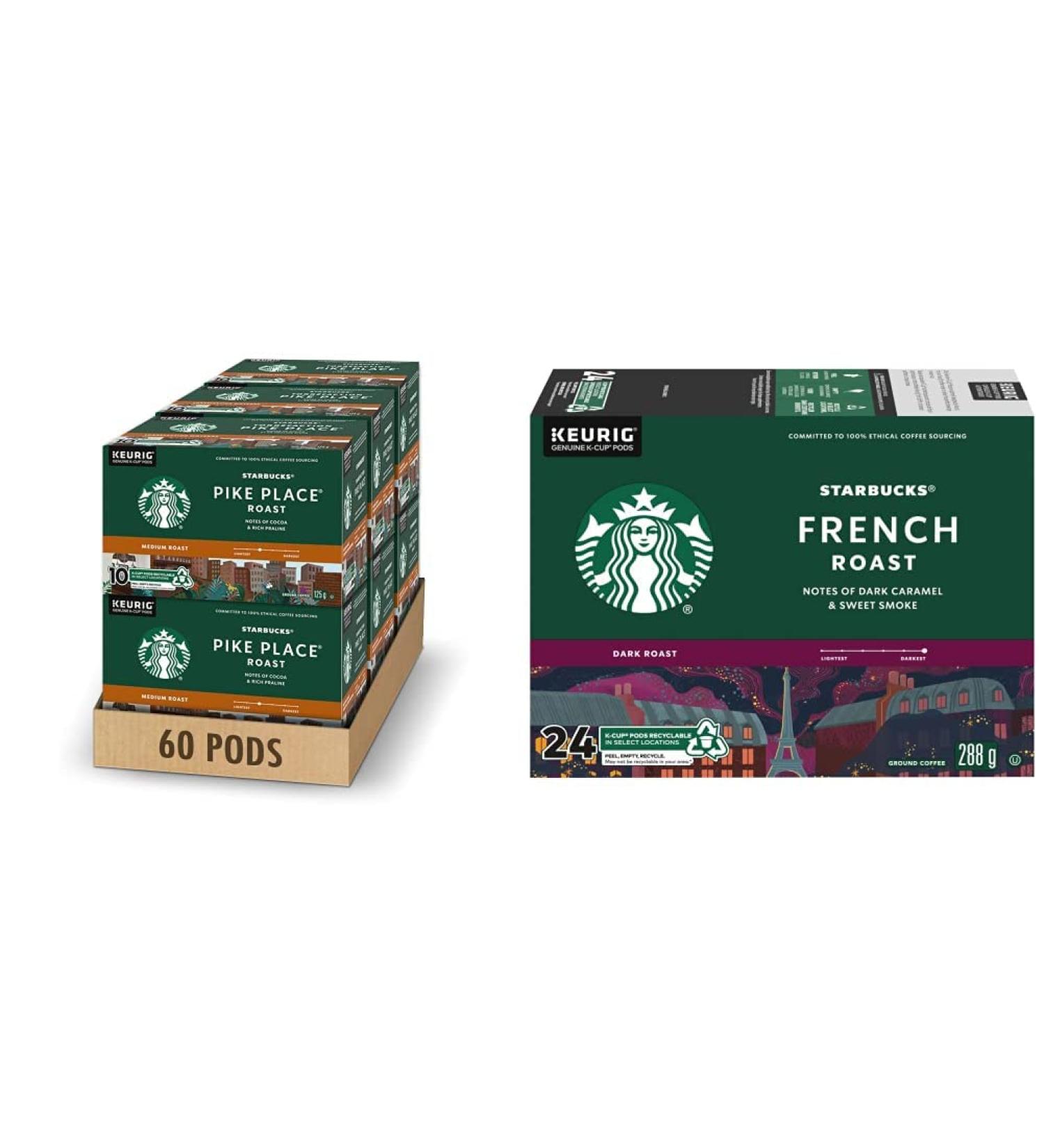 Starbucks Pike Place Medium Roast Coffee Single Serve Keurig K-cup Pods 6 Boxes 60 Capsules & French Roast Dark Roast Coffee Single Serve Keurig K-Cup Pods 24 Capsules - Buy Online on GoSupps.com