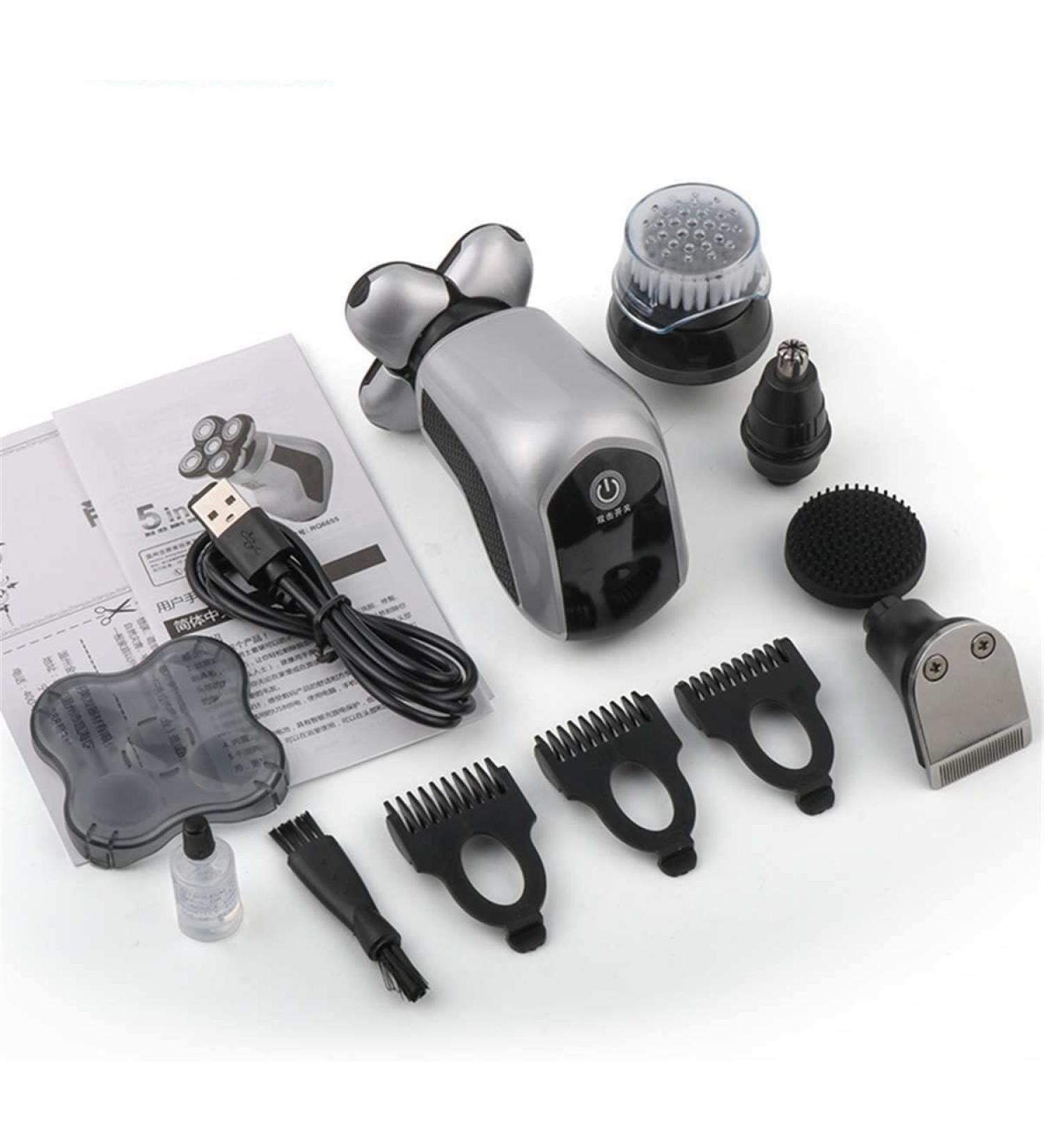 5 in 1 Rechargeable Bald Head Electric Shaver for Men | 5D Floating Heads Beard & Nose Trimmer Facial Brush - Perfect for Bald Men - Buy Online on GoSupps.com