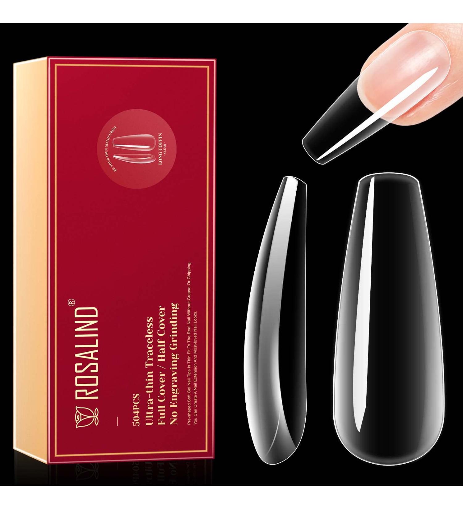 Rosalind Ballerina Nail Tips - 504pcs Clear Gel Fake Nails Full Cover 12 Sizes Long Coffin Shape for Women - Soft Acrylic Nail Art Accessories - Buy Online on GoSupps.com