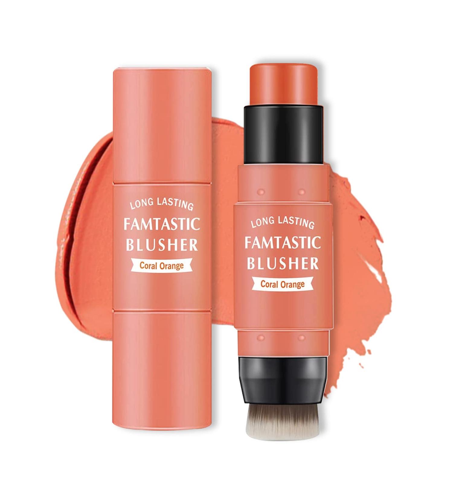 3-in-1 Cream Blush Stick - Coral Orange | Multi-Use Cheek, Lip, and Eyeshadow Makeup | Waterproof & Long Lasting with Brush - Buy Online on GoSupps.com