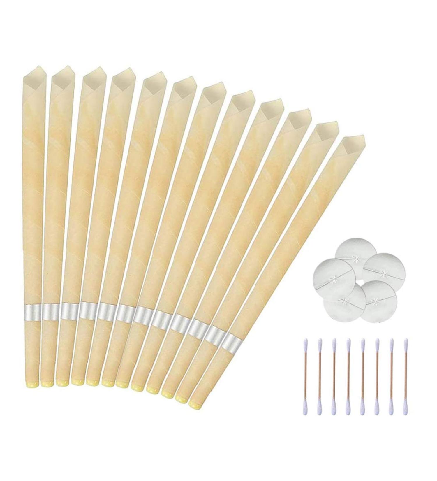 Organic Beeswax Ear Candles Kit - 12 Pcs Ear Wax Remover with Drip Protectors and Swab - Buy Online on GoSupps.com