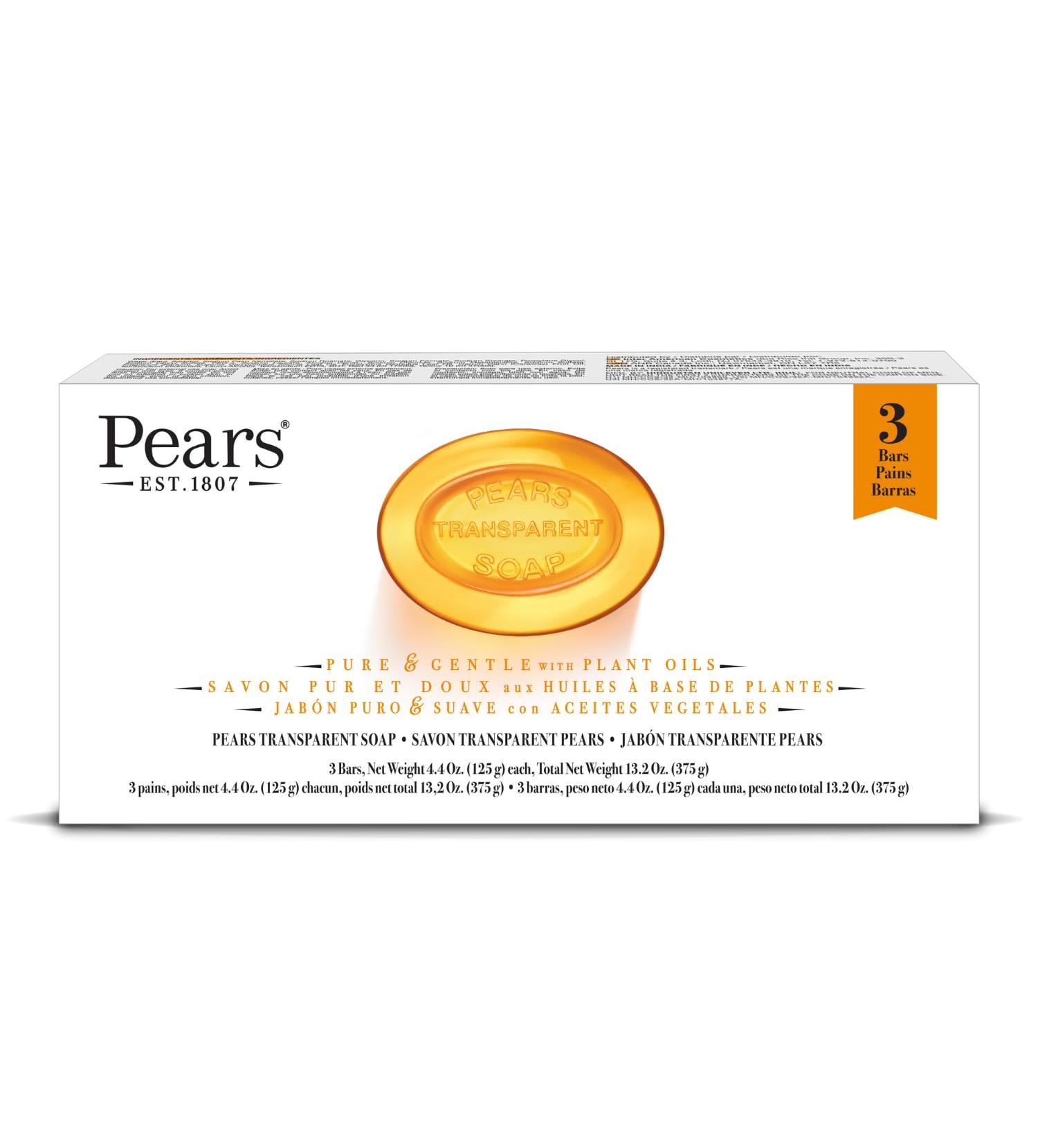 PEARS Soap - Pure & Gentle Glycerin Face & Body Soap Value Pack | 3 Transparent Bars for Glowing Skin | Moisturizing Natural Oils - 13.2 Oz - Buy Online on GoSupps.com