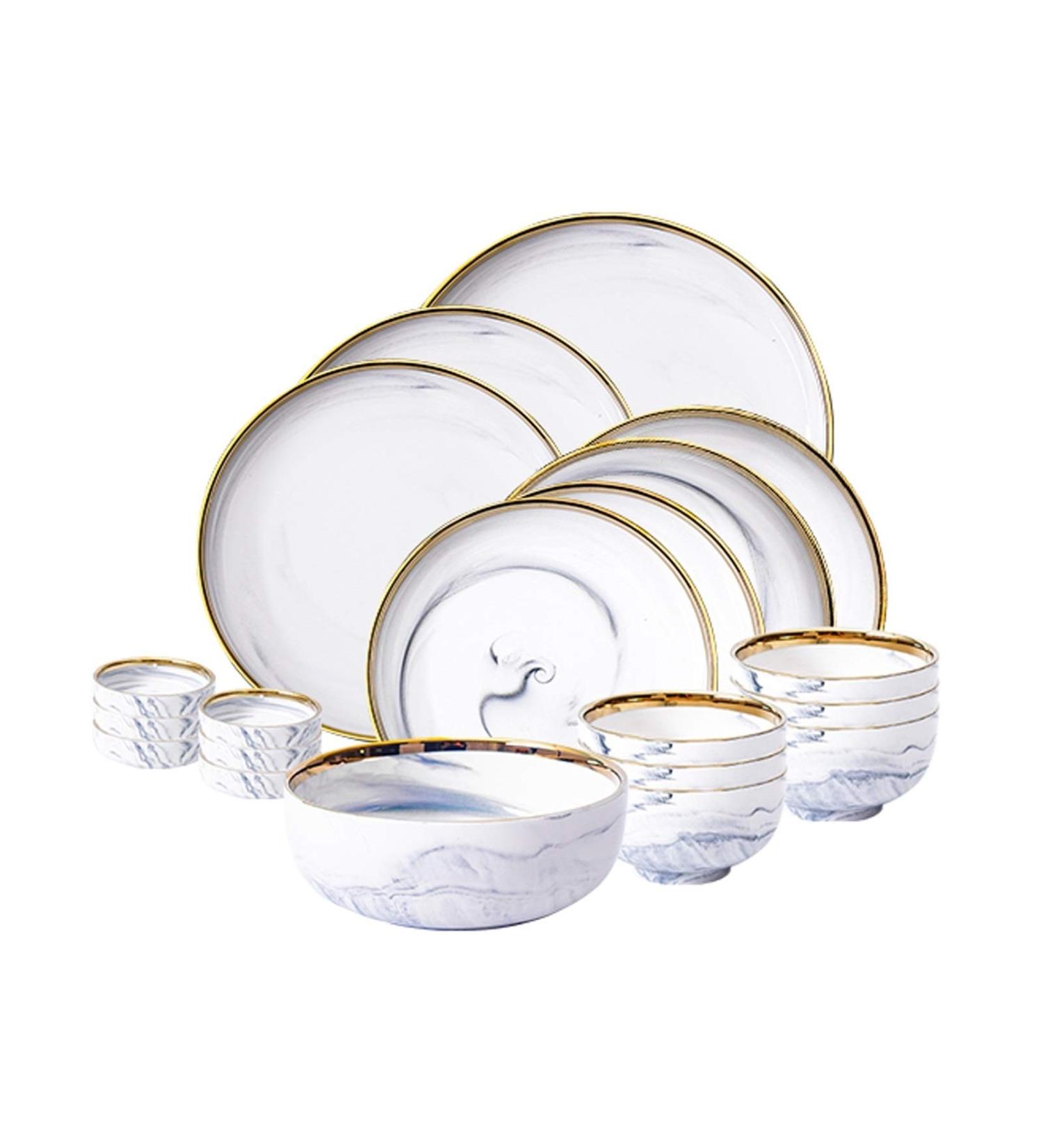Dinner Plates 20-Piece Kitchen Dinnerware Set Service for 4 Modern Elegant Dinner Plate Sets Durable Ceramic Serving Plate Set Gold Edge Marble Plates Kitchenware - Buy Online on GoSupps.com