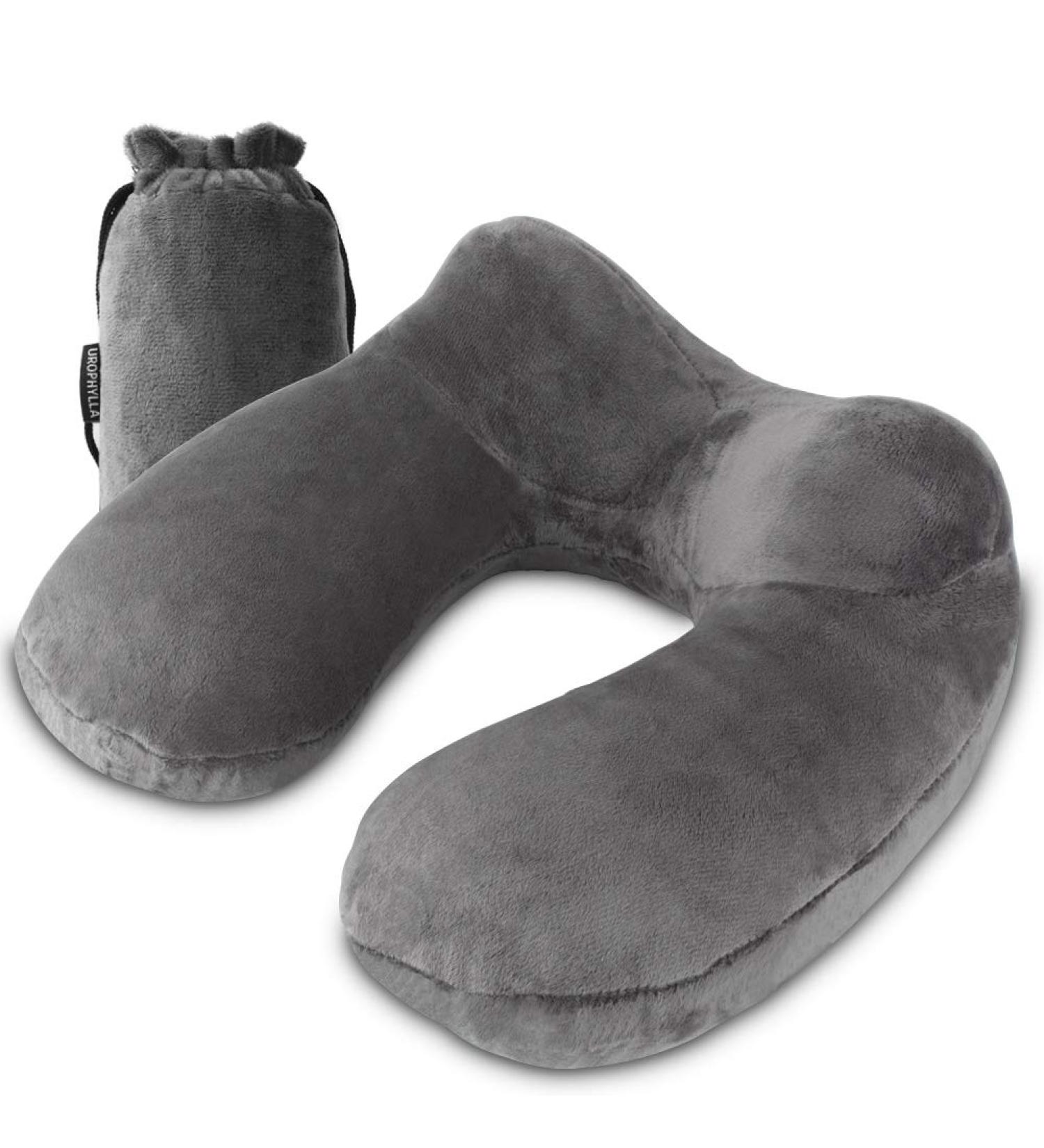 UROPHYLLA Inflatable Travel Pillow - Soft Velvet Neck Pillow for Airplane, Car & Office - Grey - Buy Online on GoSupps.com