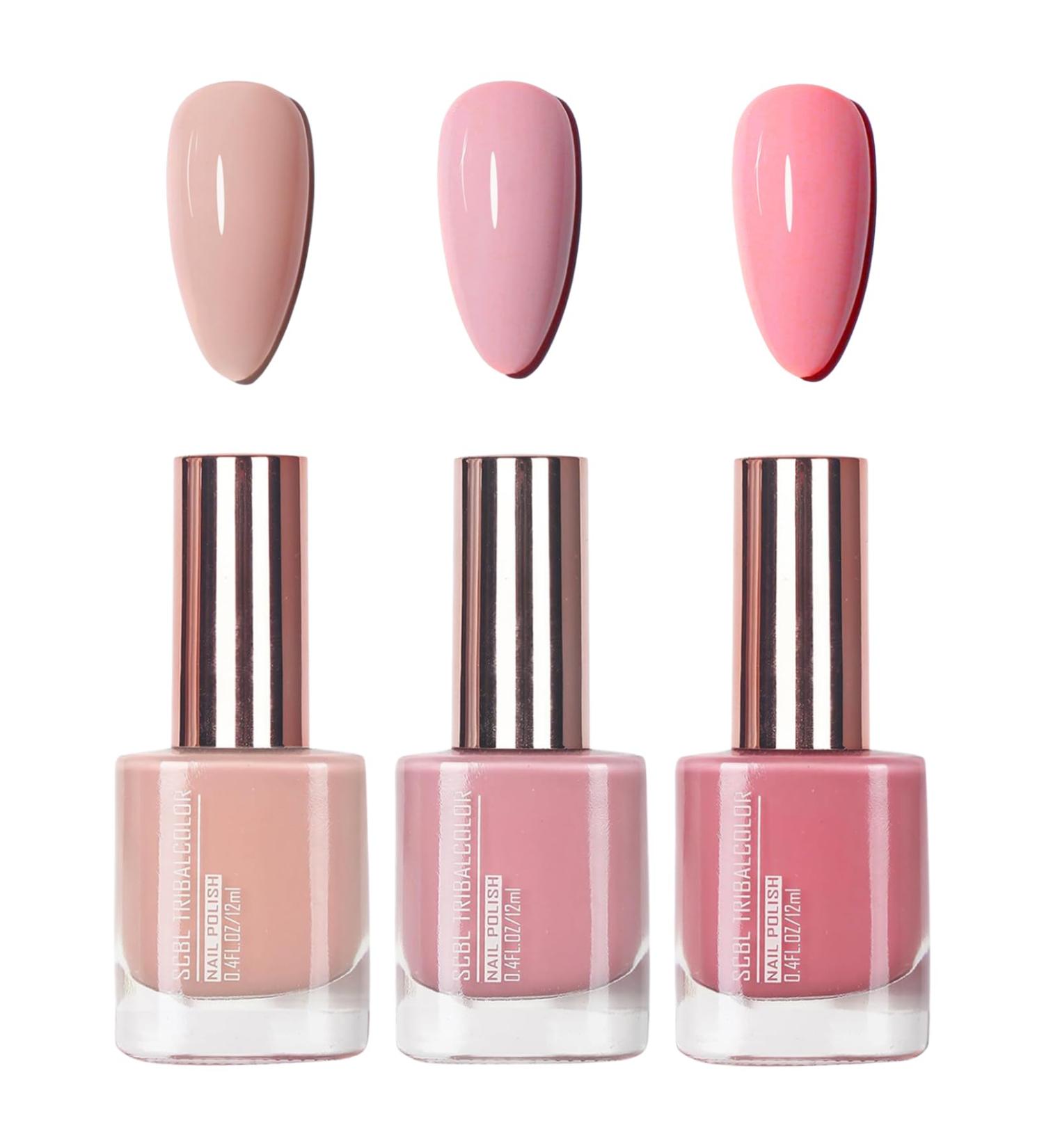 Nail Polish Set - 3 Pieces Nude Dark Light Pink Nail Polish - Quick Drying & Long Lasting Nail Polish - Buy Online on GoSupps.com