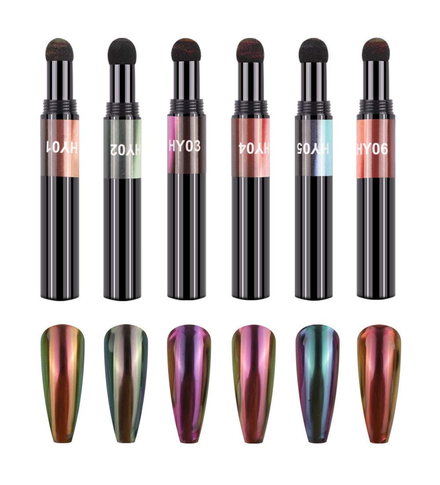 XICHEN 6 Colors Air Cushion Nail Powder Pen - Holographic Mirror Effect Manicure Magic Pen for Laser Phantom Series Nails - Buy Online on GoSupps.com