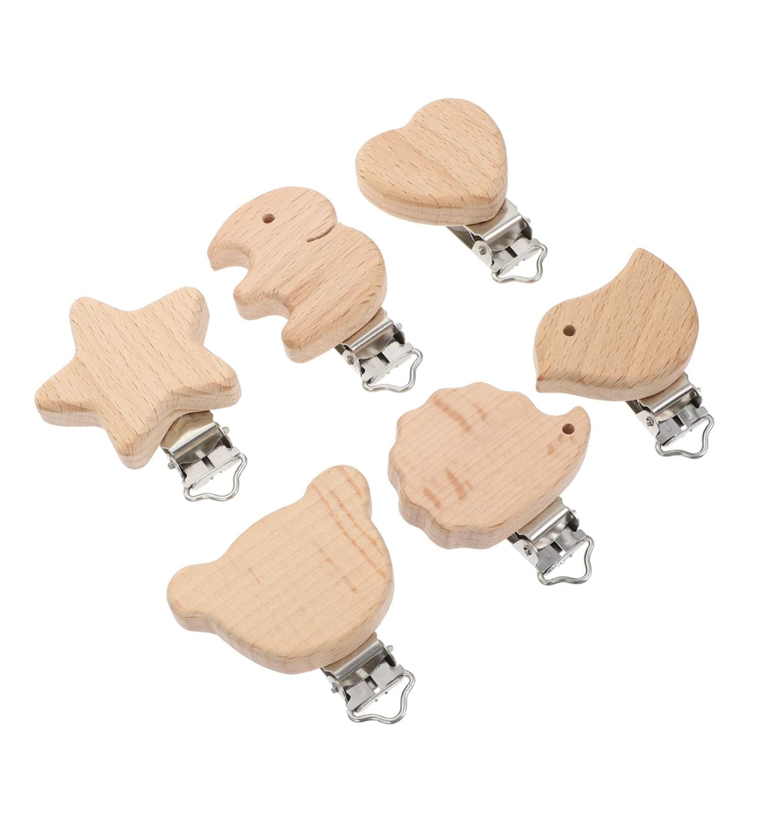 Garneck 6Pcs Natural Wood Beech Suspender Pacifier Clips for DIY Pacifier Chains - Mixed Animal Shapes - Buy Online on GoSupps.com