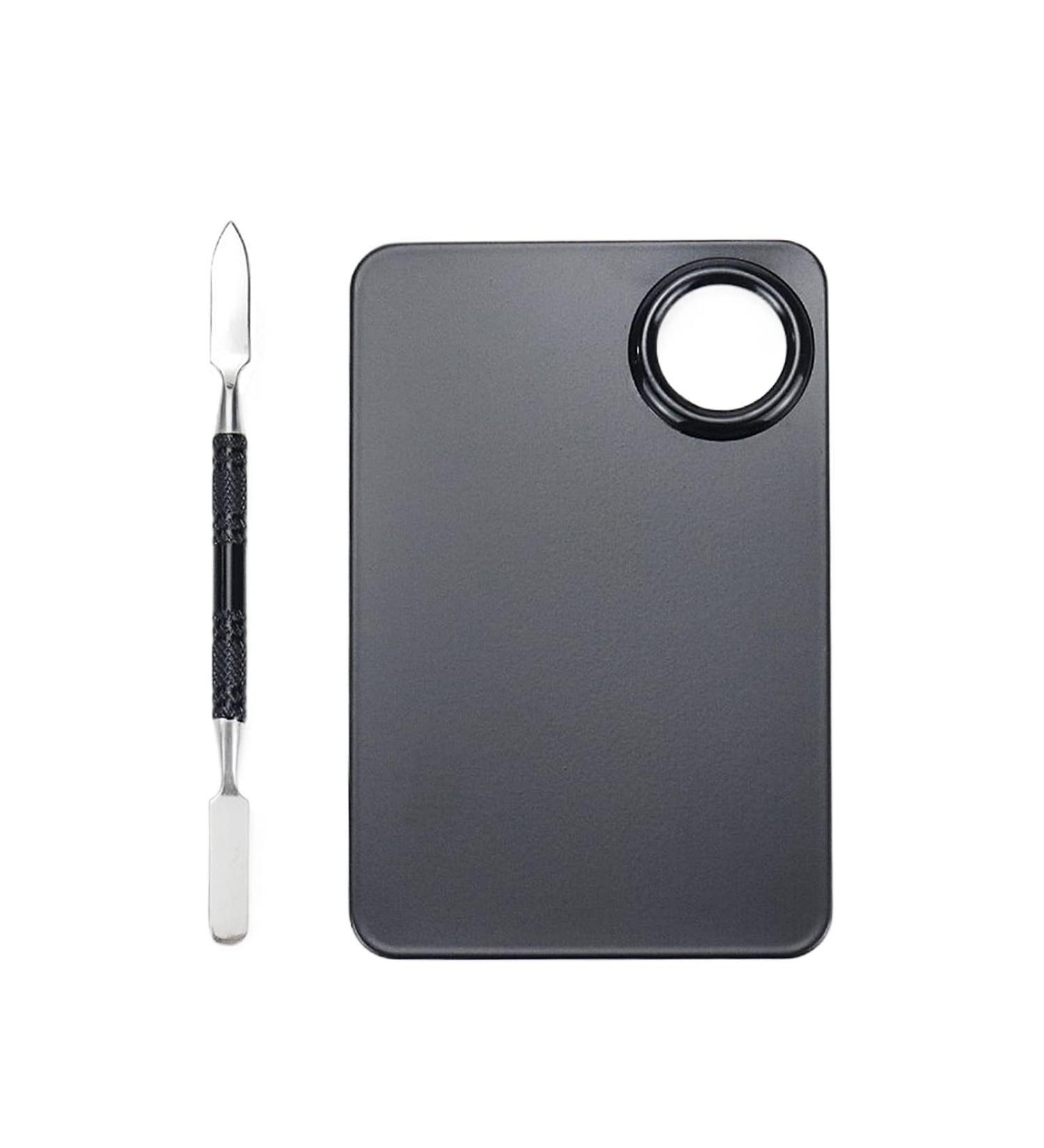 HEVSTIL Stainless Steel Makeup Mixing Palette with Spatula Black Rectangular Palette for Professional Cosmetic Blending - Buy Online on GoSupps.com