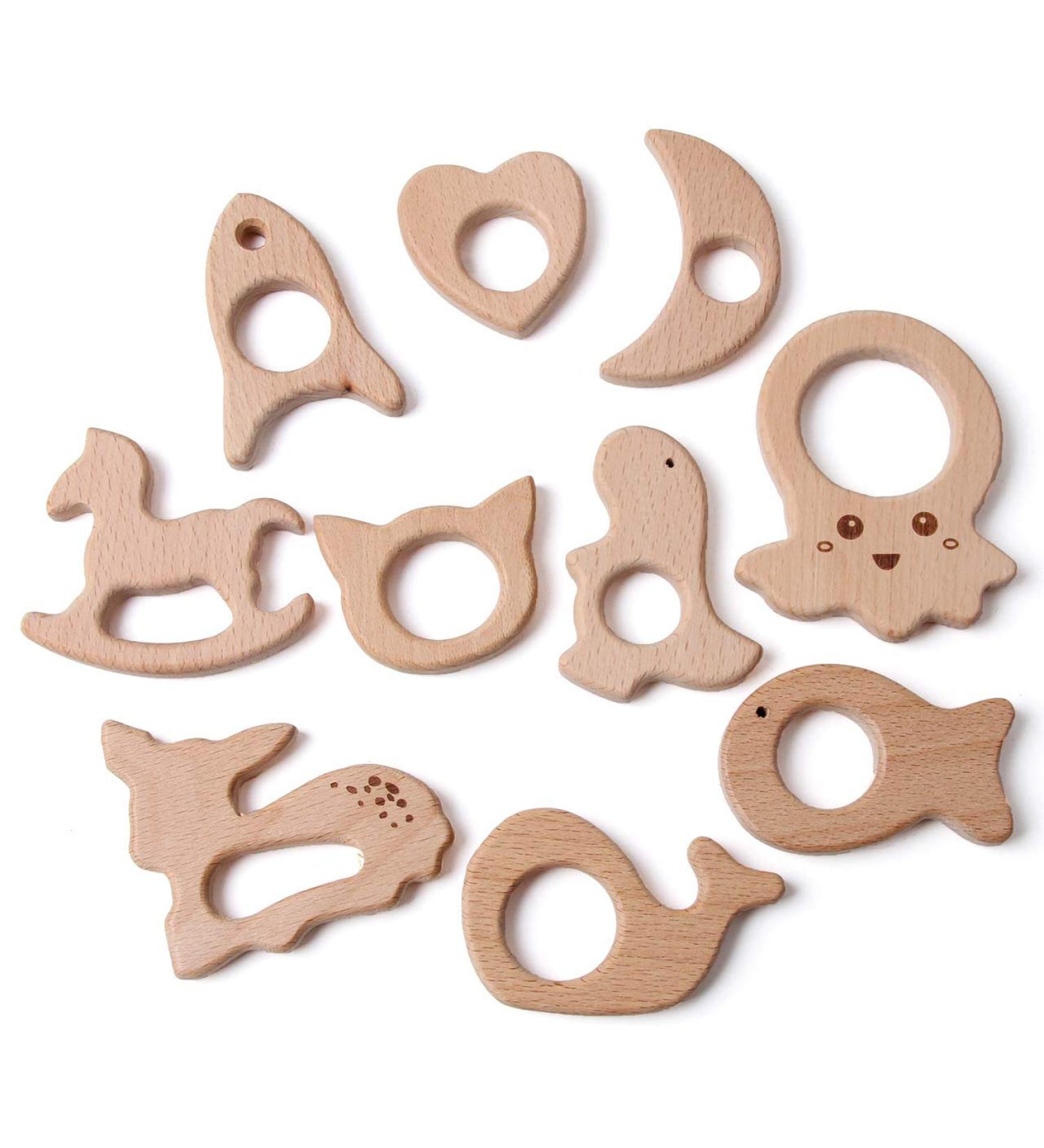 Organic Wood Teether Set for Infants - DIY Rattle Ring for Gum Relief and Toy Holder - Buy Online on GoSupps.com