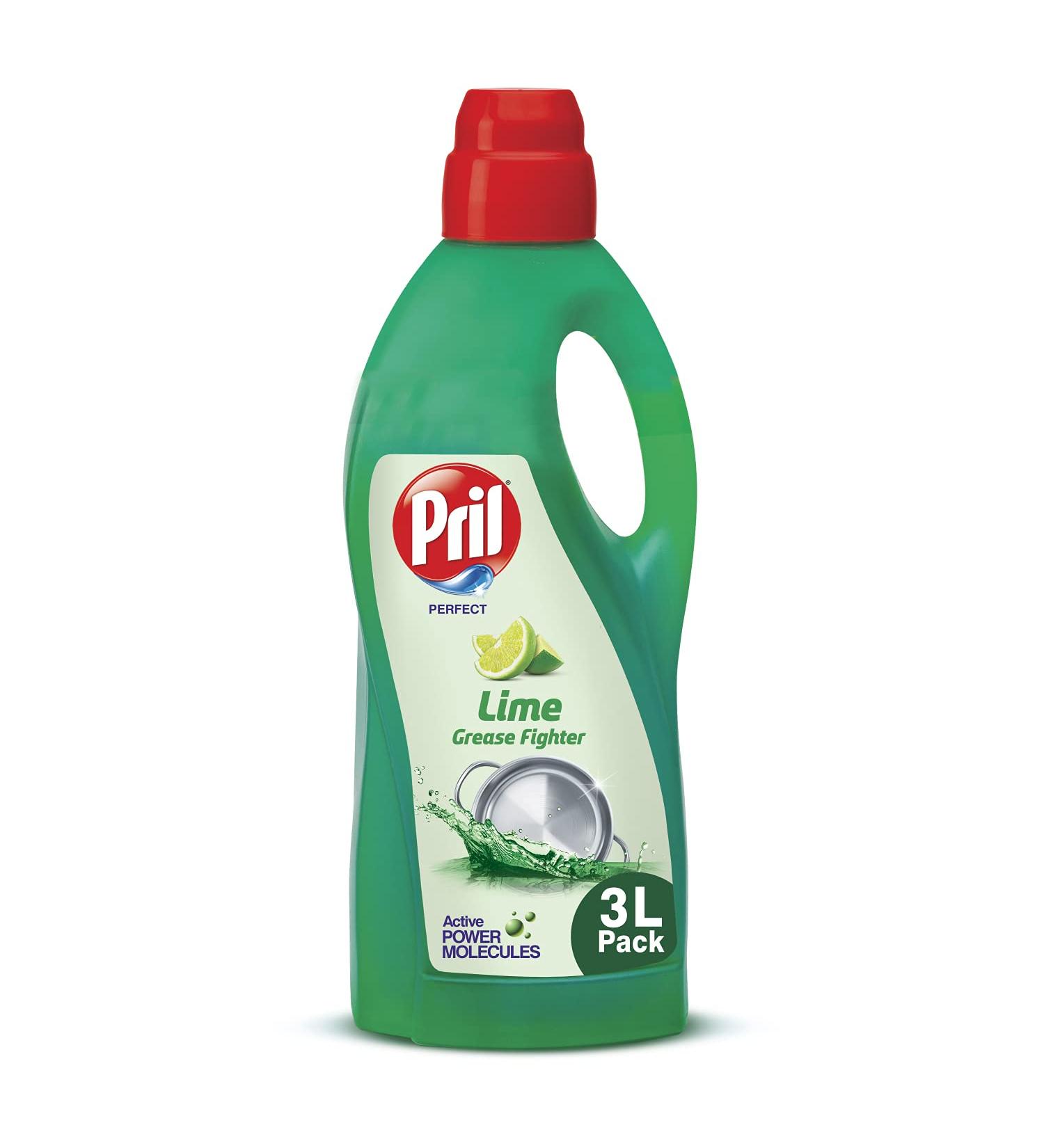 Pril Grease Fighter Liquid Dishwash Gel 3L - Lime Fresh Active Power Formula No Residue | Best International Shipping - Buy Online on GoSupps.com