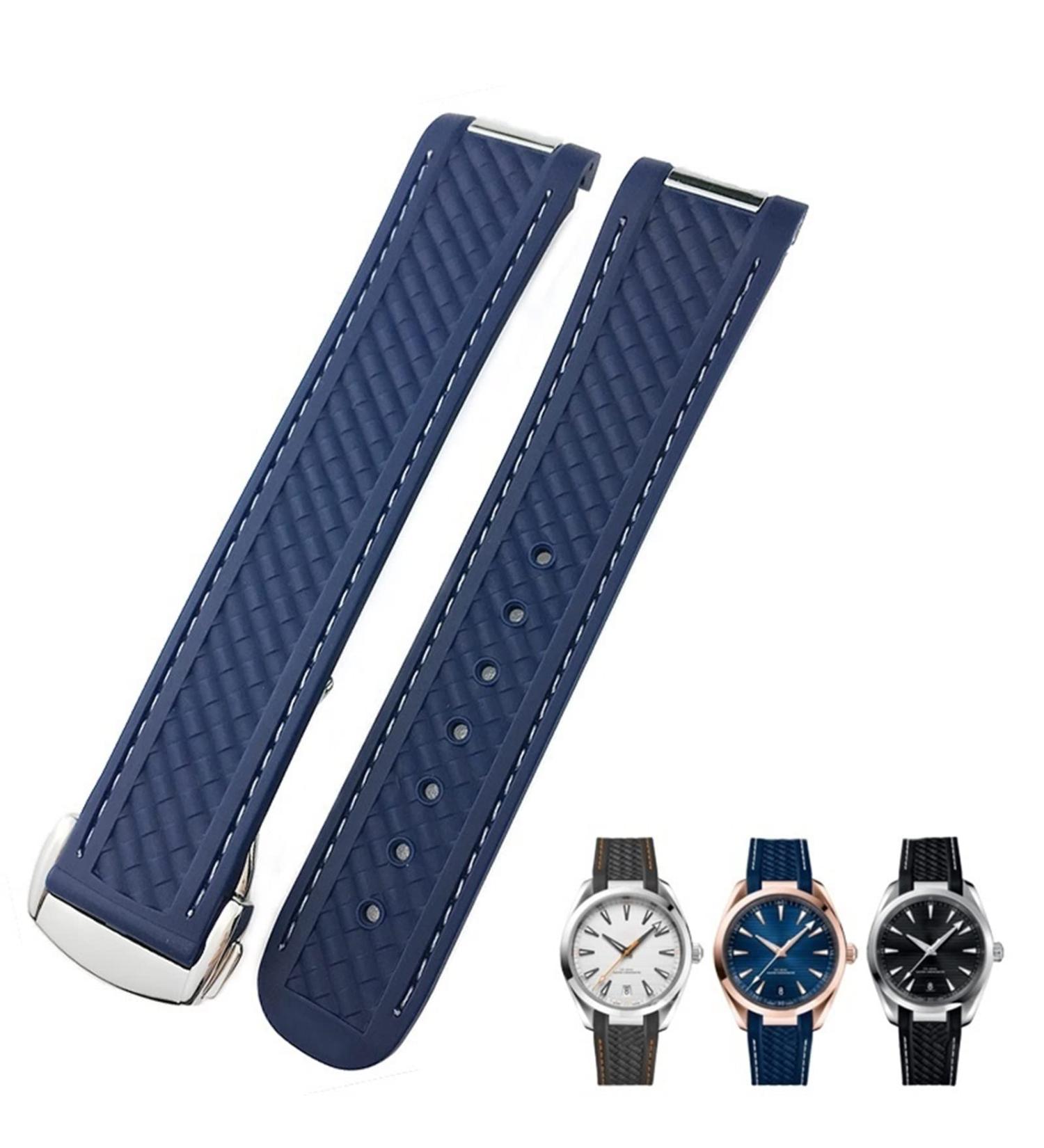 KKFAUSE Rubber Watch Bracelet for Omega Seamaster 300 Aqua Terra & Speedmaster - 19mm & 20mm Blue White Silicone Wrap - Buy Online on GoSupps.com