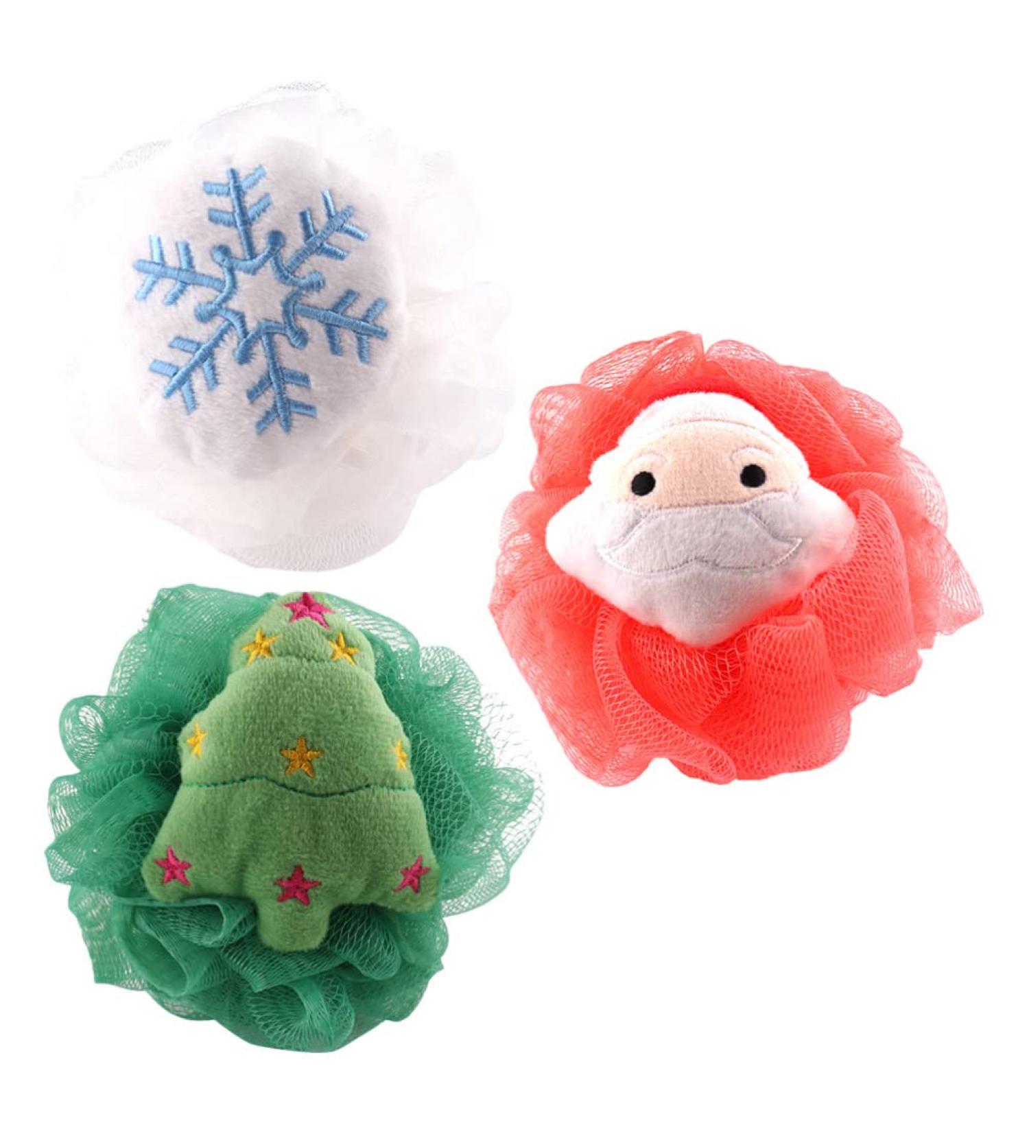 KALLORY 3pcs Christmas Bath Loofah Santa Claus Xmas Tree Mesh Pouf Ball Shower Sponge Body Scrubber for Bathroom Body Puff Scrubbers for Skin Exfoliating - Buy Online on GoSupps.com