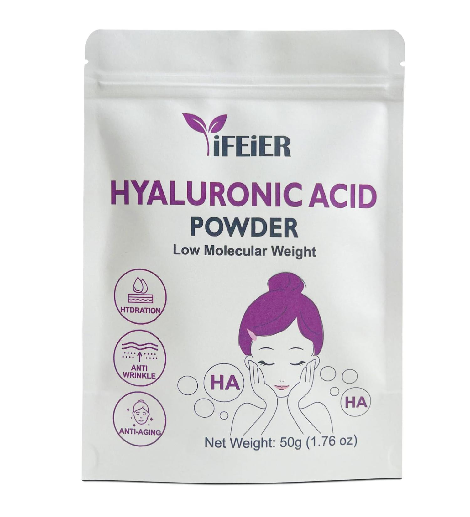 Hyaluronic Acid Powder 50g - Anti-Aging Low Molecular Weight Serum for DIY Cosmetics | Reduces Fine Lines & Wrinkles - Buy Online on GoSupps.com