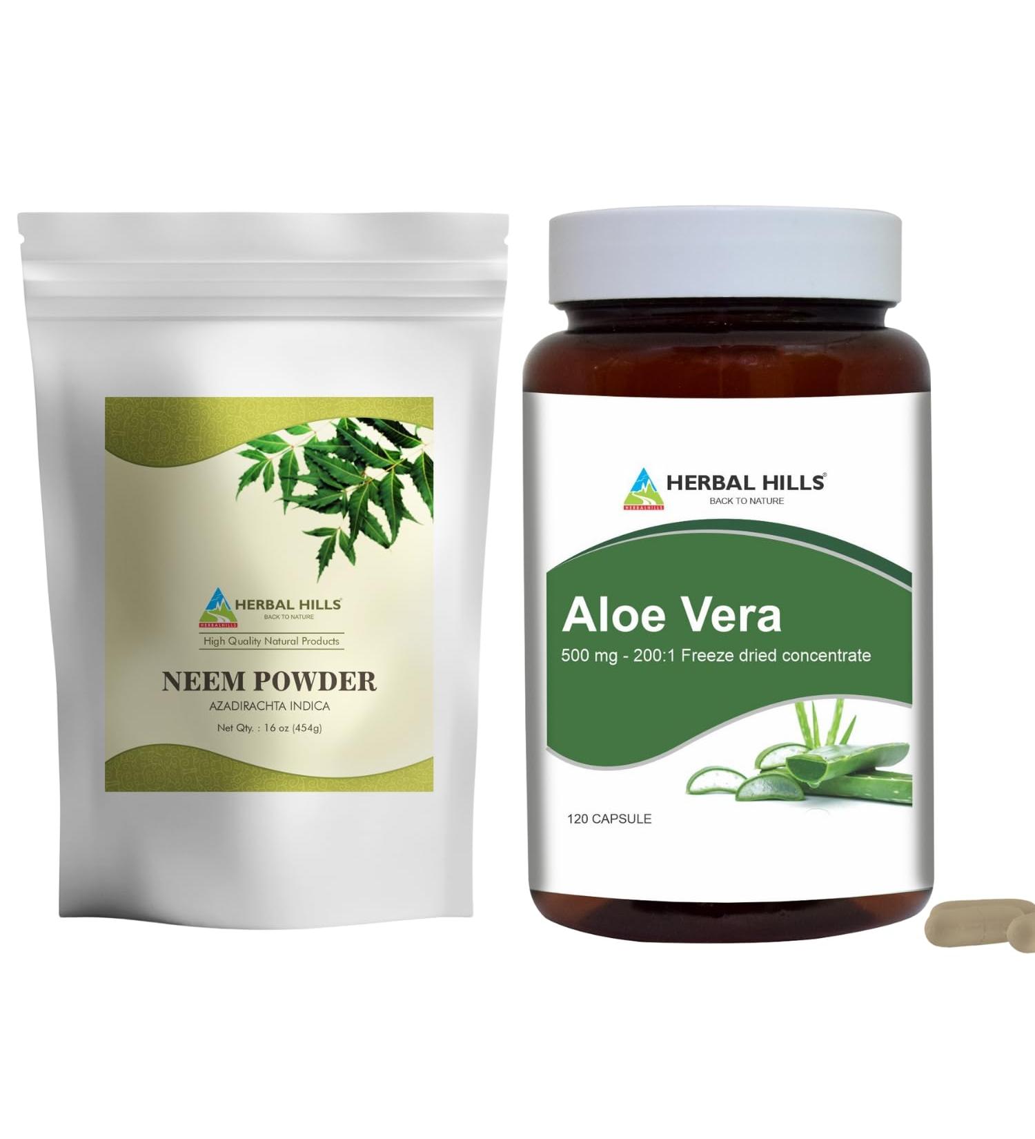 HERBAL HILLS Neem Leaf Powder and Aloe Vera Capsules Freeze Dried Pack of 2 Combo - Buy Online on GoSupps.com