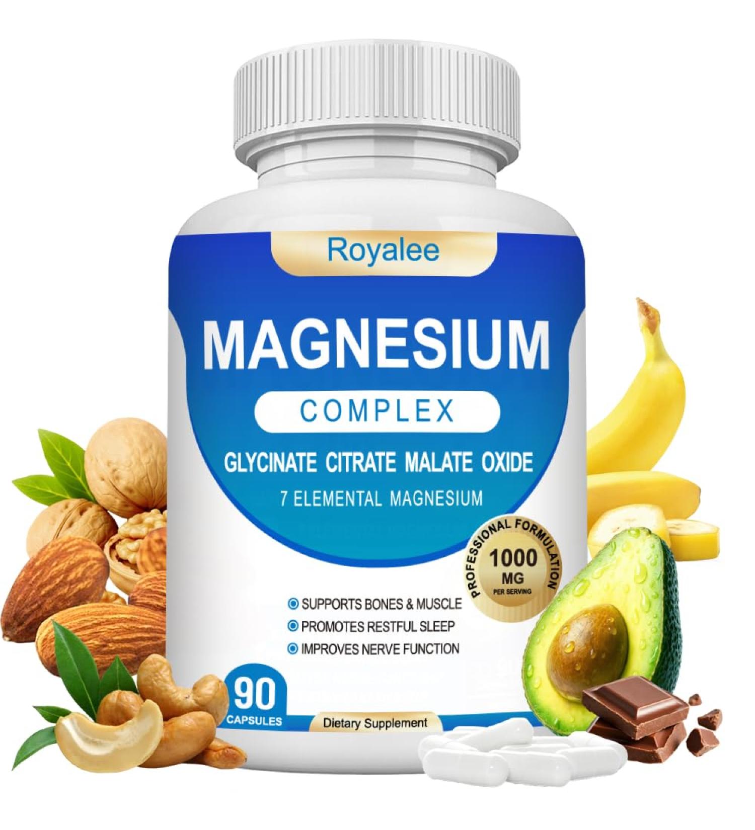 Magnesium Complex Supplement - 1000mg with 7 Magnesium Forms Including Glycinate Citrate Malate Taurate & Orotate - Supports Relaxation Muscle Function & Bone Strength - 90 Capsules 90 Count (Pack of 1) - Buy Online on GoSupps.com
