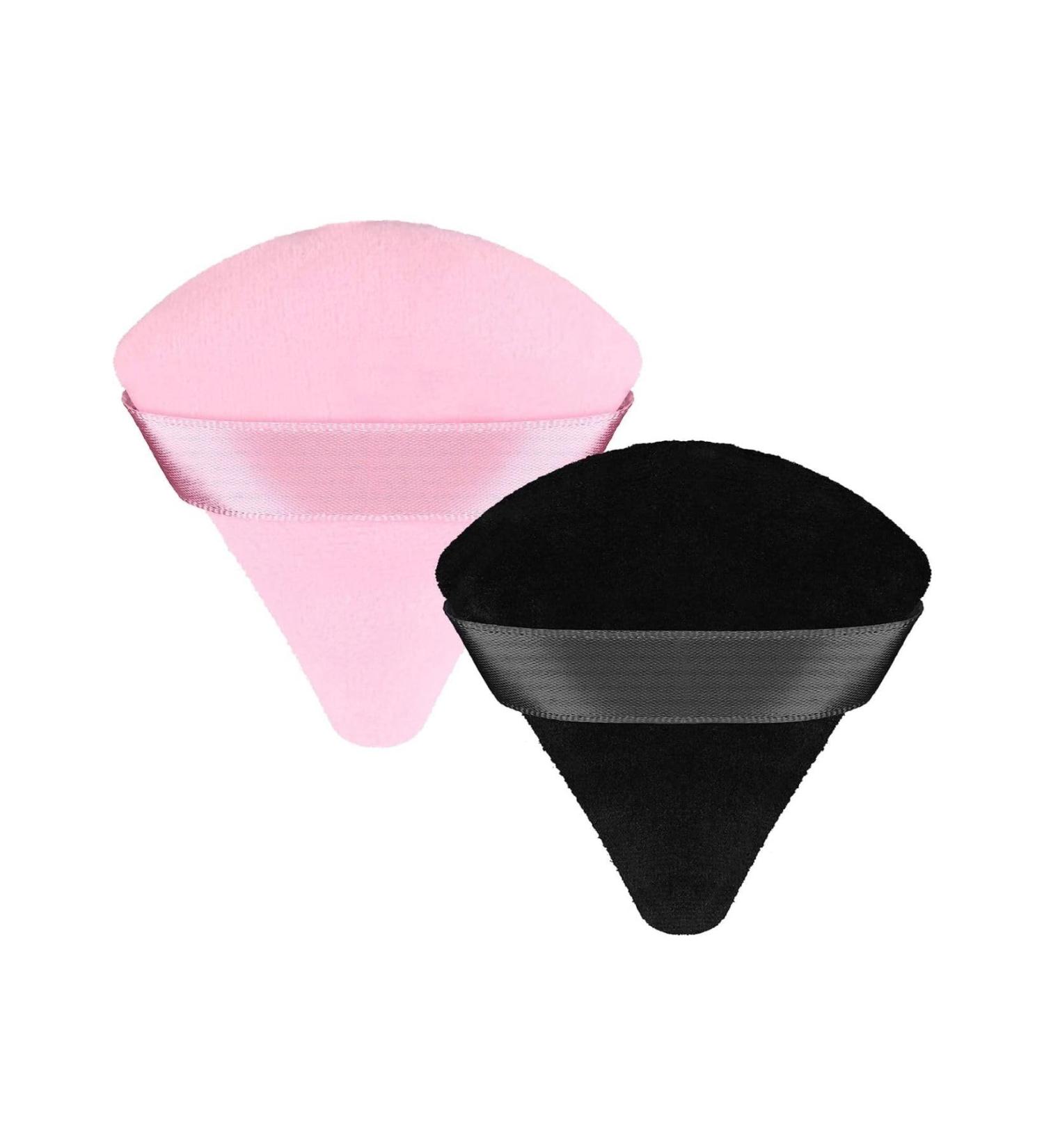 Set of 2 Premium Powder Puffs - Soft Triangle Makeup Sponges for Quick & Easy Application in Black & Pink - Buy Online on GoSupps.com