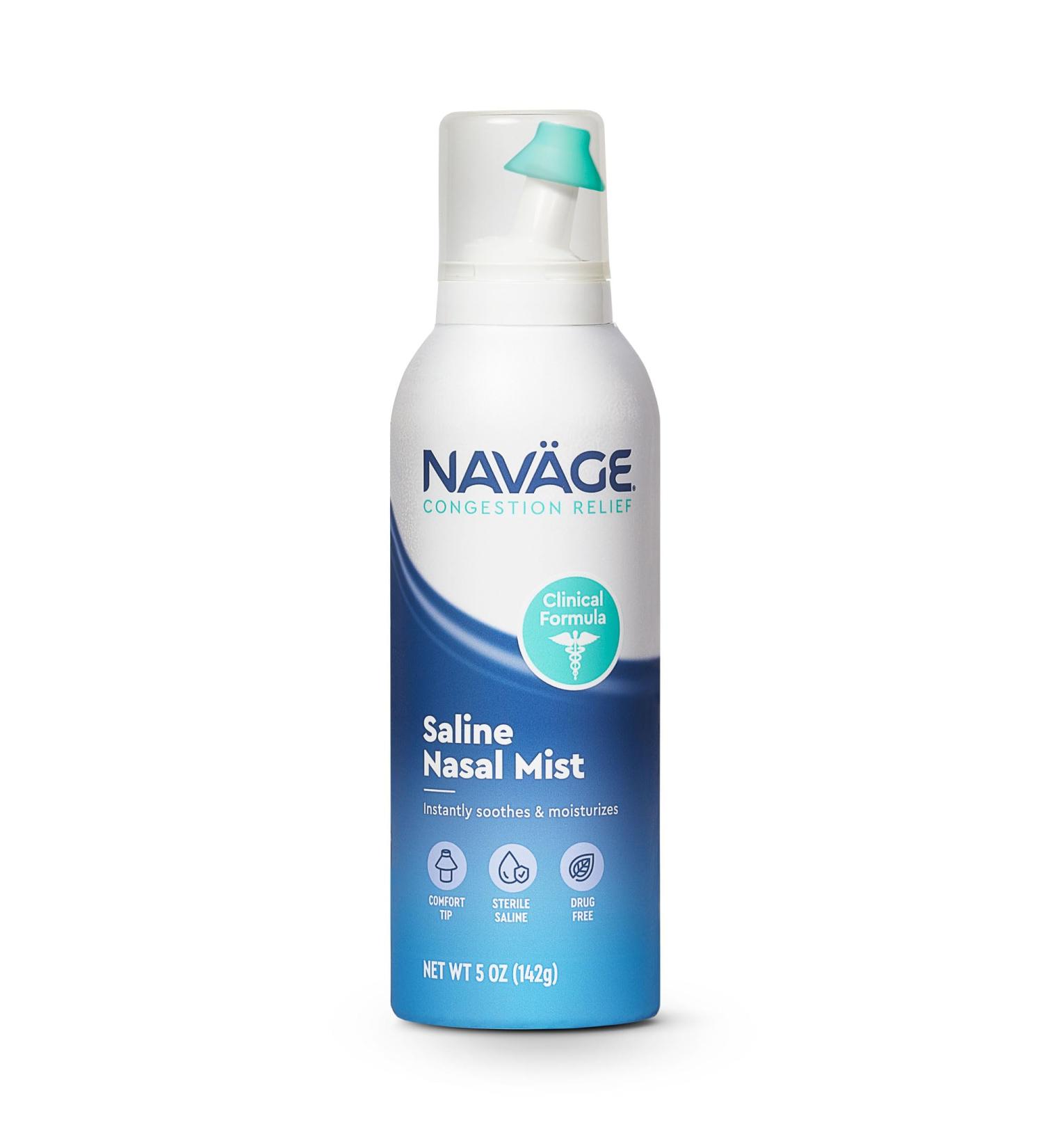 Navage Saline Nasal Mist Clinical Formula Extra Comfort Drug-Free Hydration and Congestion Relief Sterile Saline Spray for Sensitive Noses 1 Pack (1) 5 Ounce Can - Buy Online on GoSupps.com