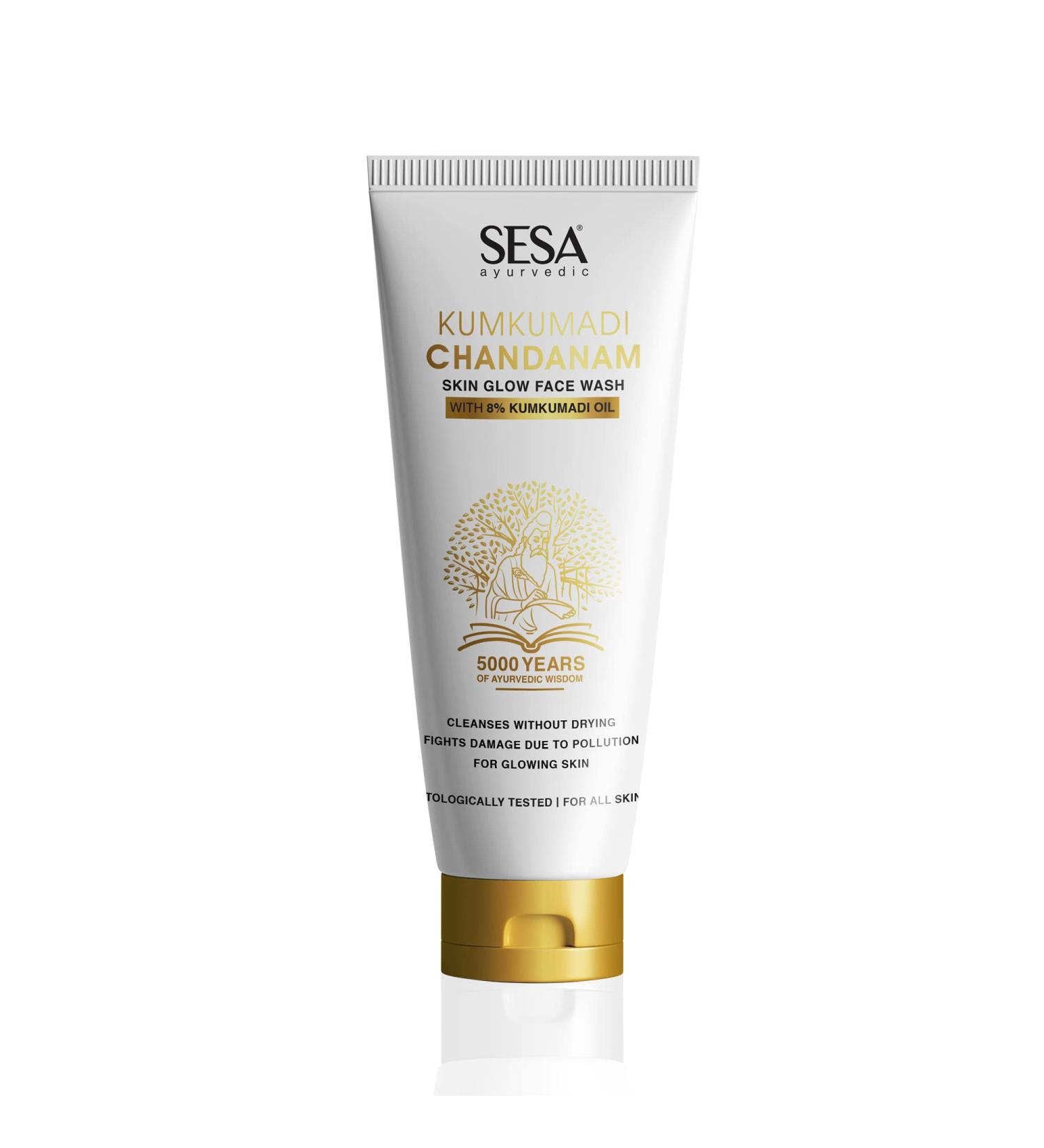 Buy SESA 8% Kumkumadi Chandanam Face Wash for Glowing Skin | Cleanses & Hydrates All Skin Types | 100 ml - For Men & Women - Buy Online on GoSupps.com