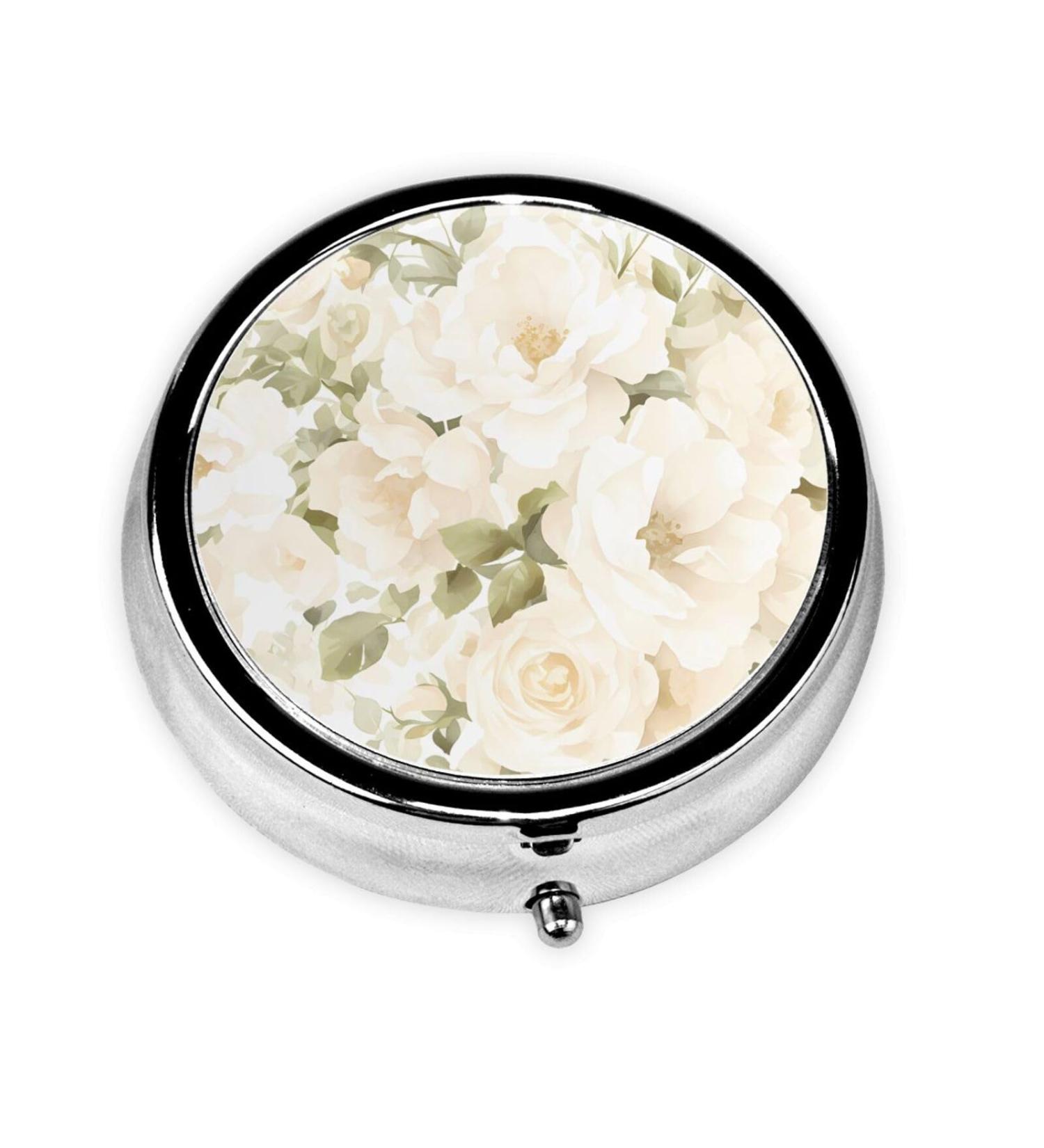 Round Pill Box - Mini Travel Medicine Organizer | Floral Rose Design | 2.0x2.0x0.7 inches - Perfect for Purse & Pocket - Buy Online on GoSupps.com
