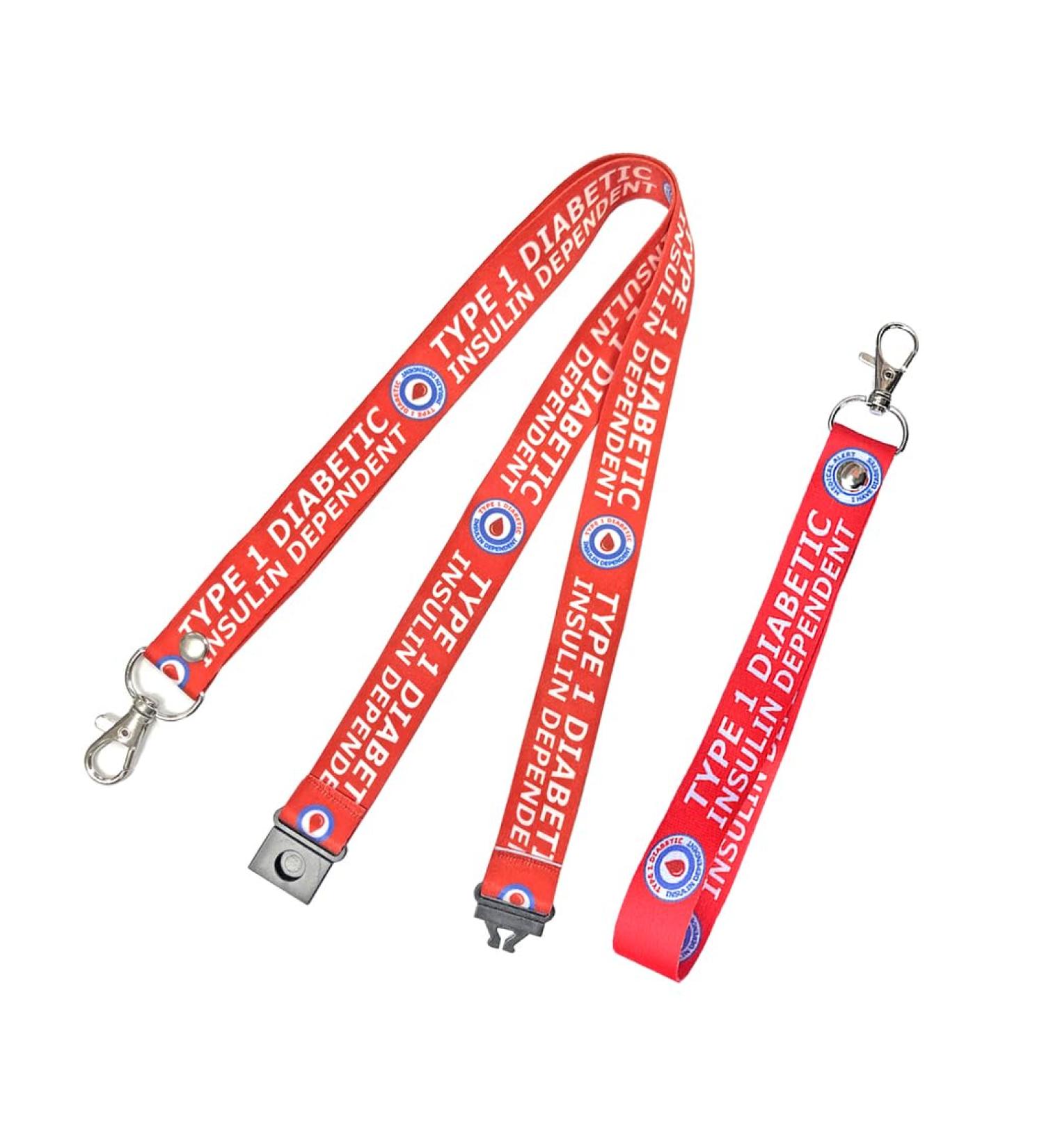 Type 1 Diabetic Printed Lanyard Key Tag Set - Red Diabetes Medical Alert for Insulin Dependency - Buy Online on GoSupps.com