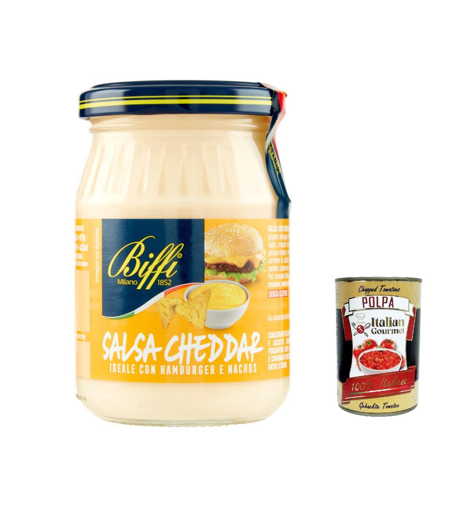  Italian Gourmet E.R. Biffi Cheddar Salsa Set of 3 sauces ideal for nachos sandwiches and hamburgers 180g + Italian gourmet polpa 400g - Buy Online on GoSupps.com