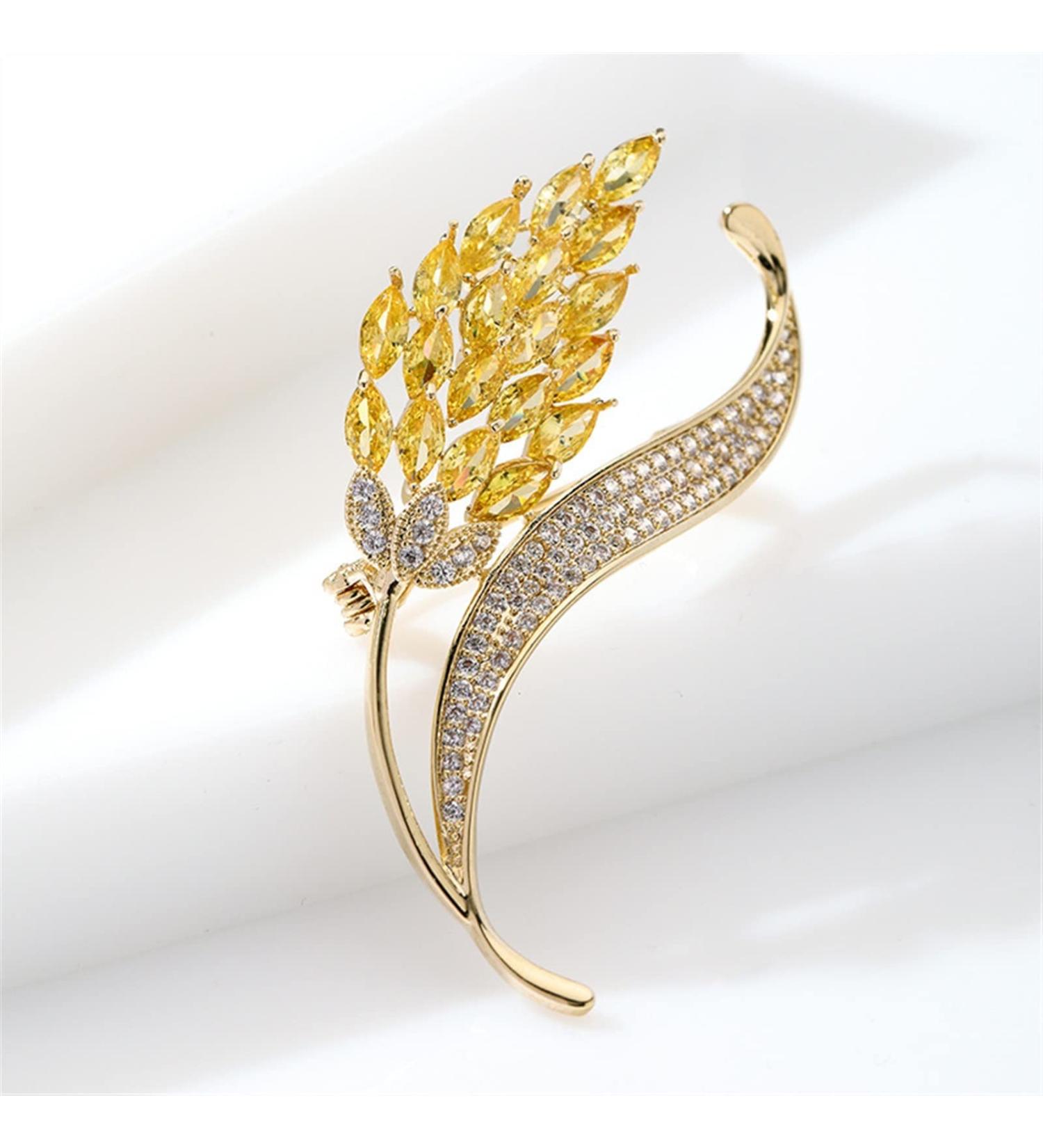 NHOSS Copper Gold Plated Micro Inlaid Wheat Spike Corsage - Unique Plant Brooch for Dresses | Fashion Accessories - Buy Online on GoSupps.com