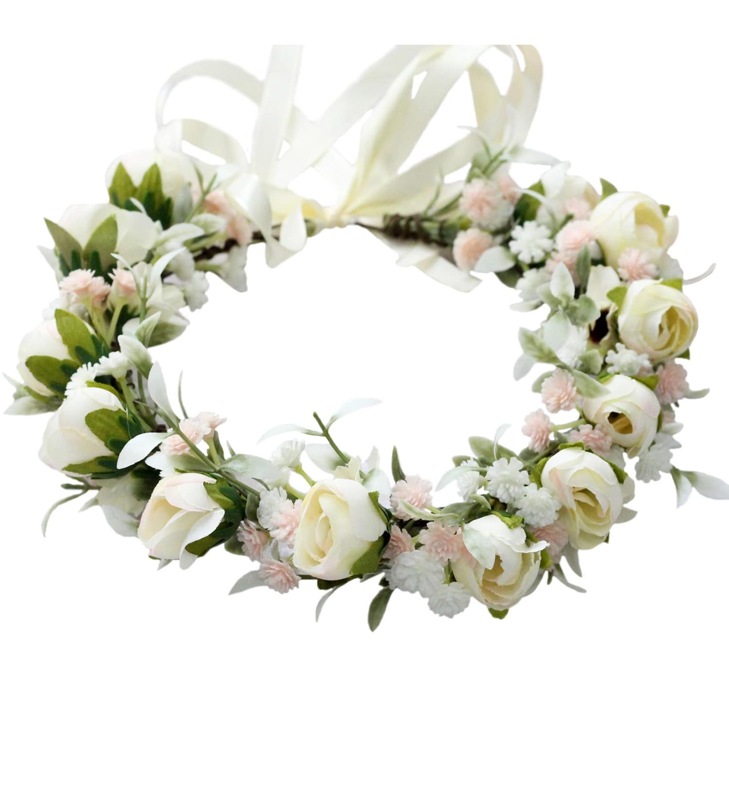 Brikuinr Boho Flower Wreath - White Hair Garland & Headband for Weddings & Parties - Buy Online on GoSupps.com