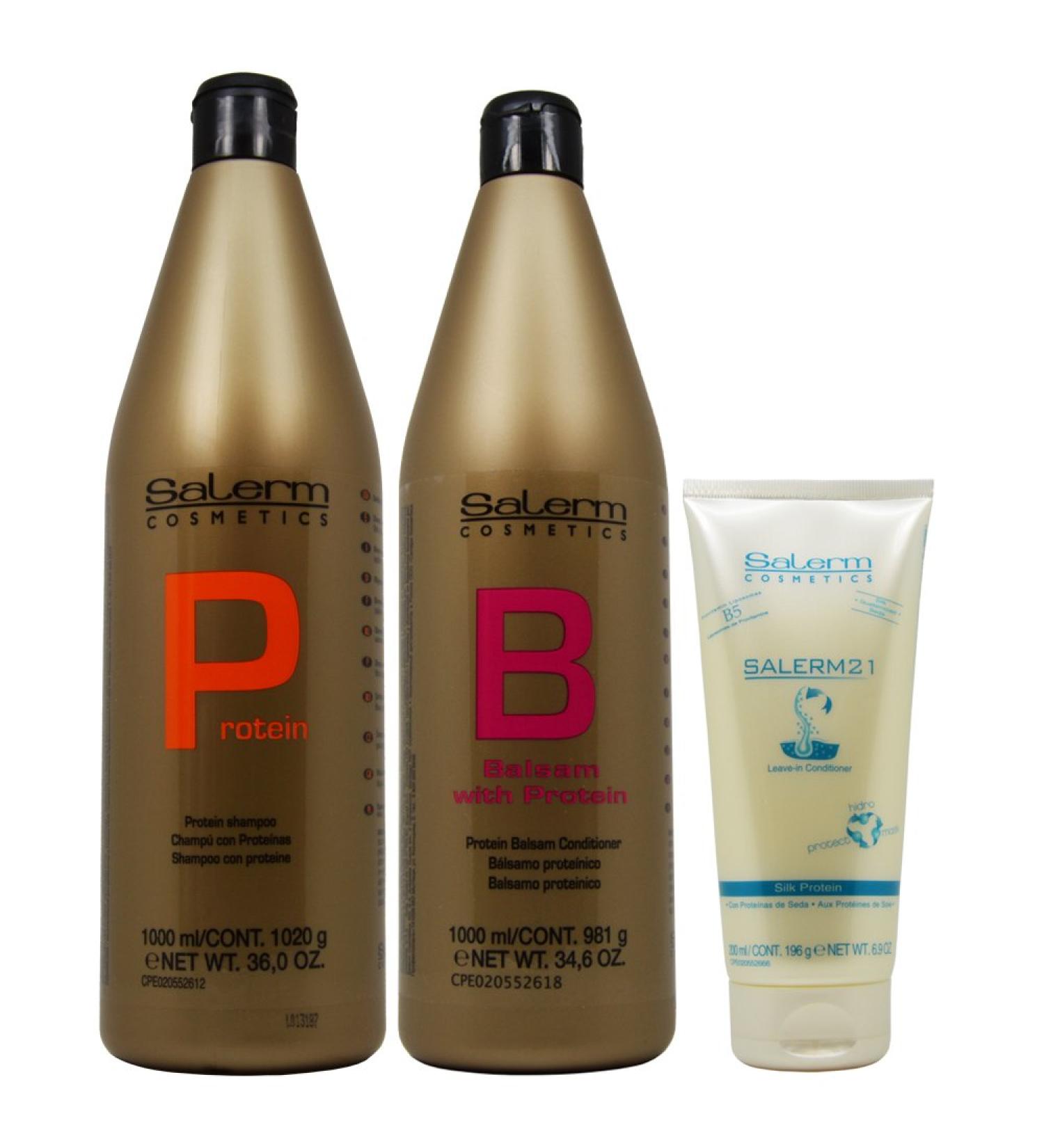 Salerm Protein Shampoo 1000ml + Balsam Conditioner 1000ml + 21 Leave in Conditioner 200ml (Combo Set)