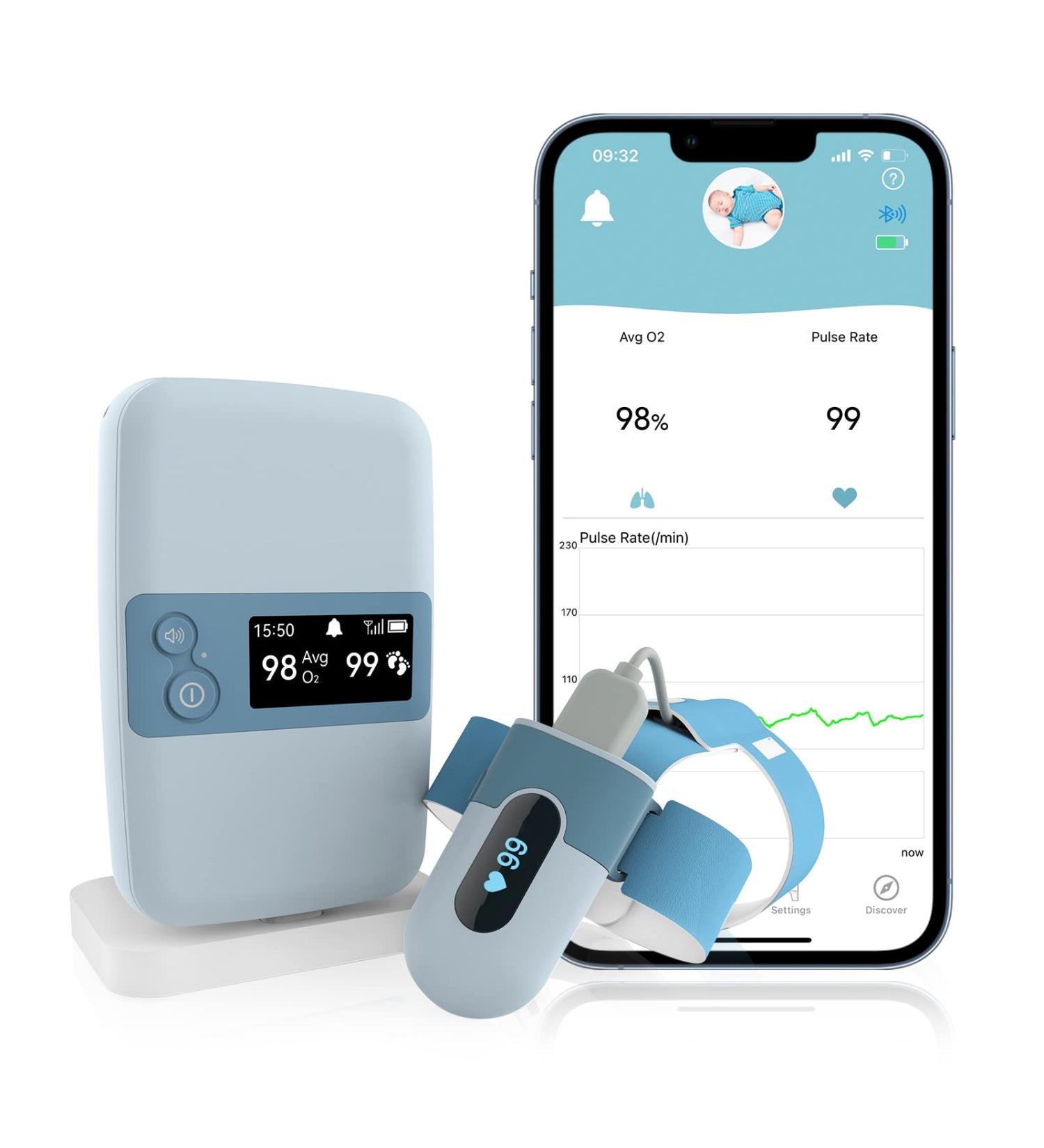 Baby Sleep Monitor S2 | Tracks Heart Rate, Movement, & Oxygen Levels | Bluetooth & Free APP | Real-time Base Station | Wearable Foot Monitor for Babies 0-3 Years - Buy Online on GoSupps.com