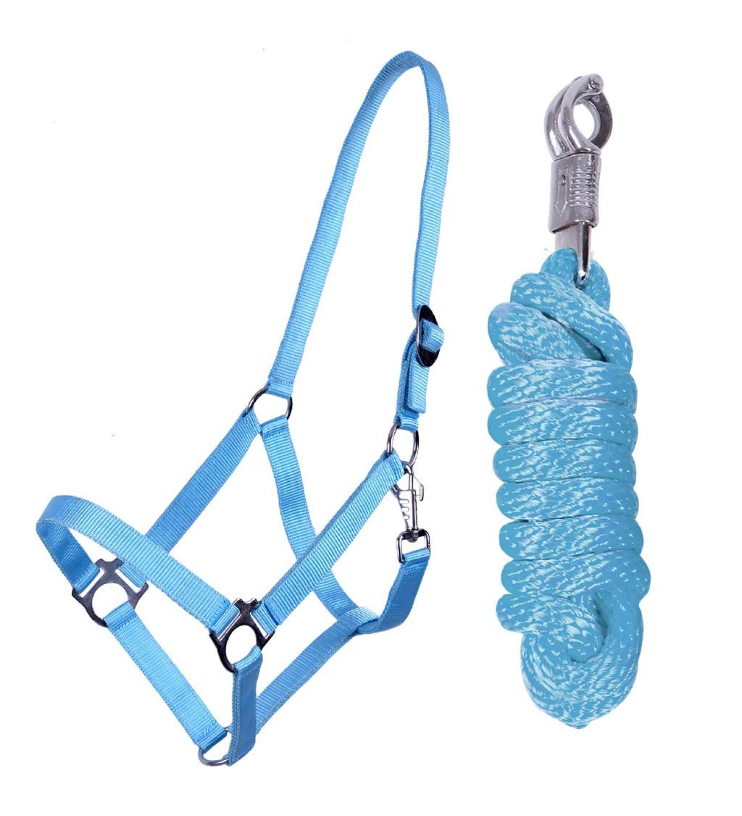 QHP Halter Set Beginner II Halter + Lead Rope with Panic Hook Adjustable (Pony Sky) Pony Sky