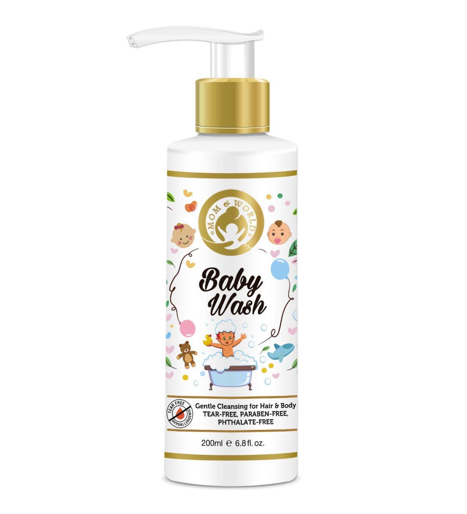 Mom & World Baby Wash - Tear Free Gentle Cleansing for Hair & Body | 200ml Safe & Soothing Baby Wash - Buy Online on GoSupps.com