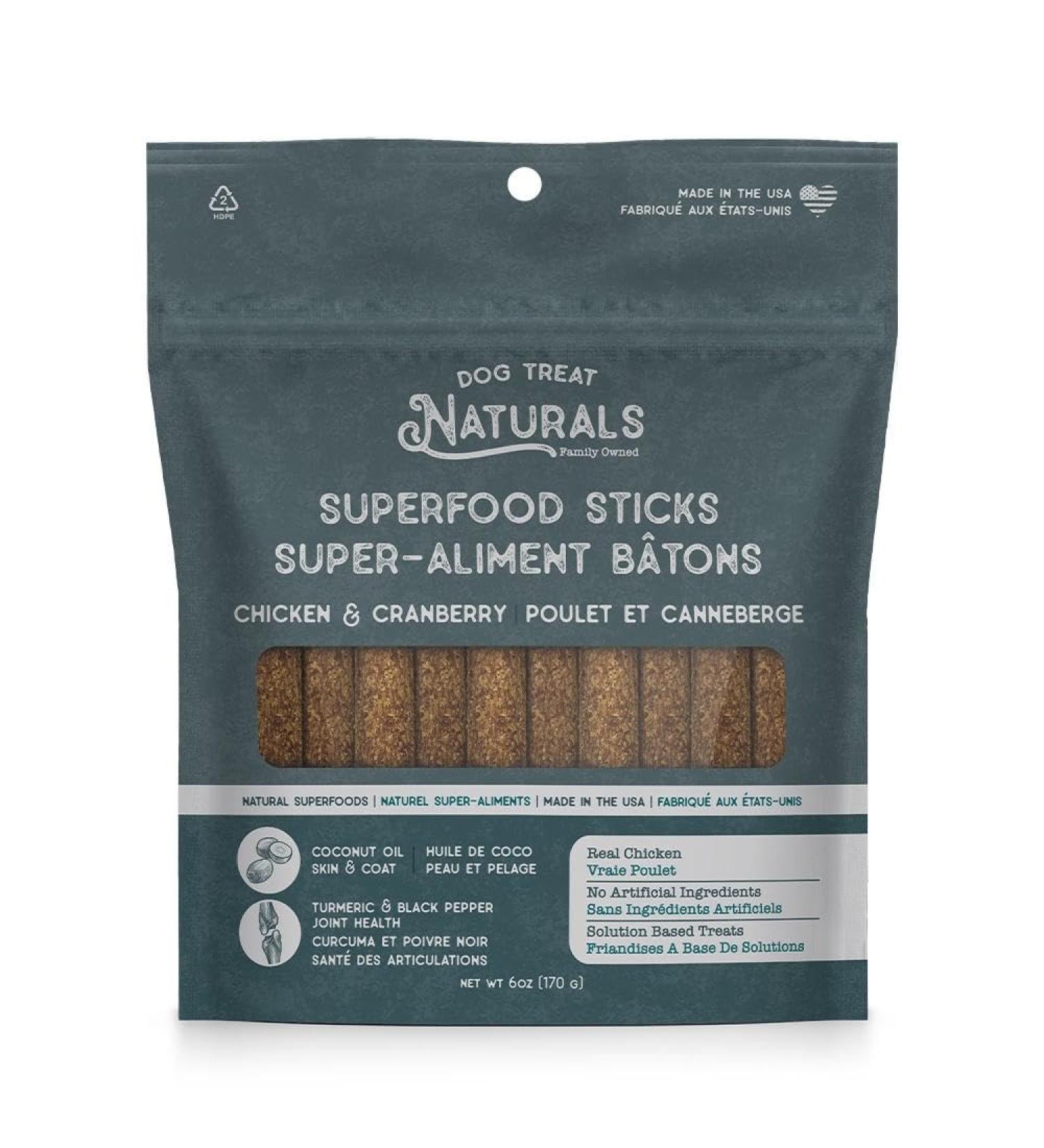Chicken & Cranberry Superfood Sticks for Dogs | All-Natural Premium Training Dog Treats | Contains Turmeric for Joint Health | Made in USA | 6 Ounces