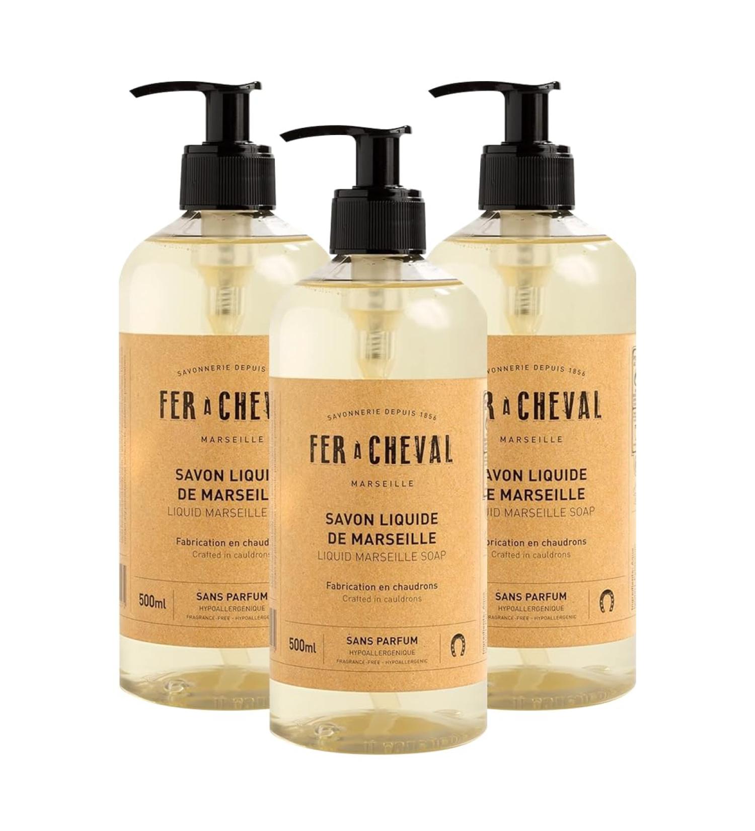 Fer Cheval Marseille Liquid Soap Unscented Fragrance-Free Savon De Marseille Soap Hypoallergenic Luxury French Liquid Soap 16.9 Fl oz (3 Pack) - Buy Online on GoSupps.com