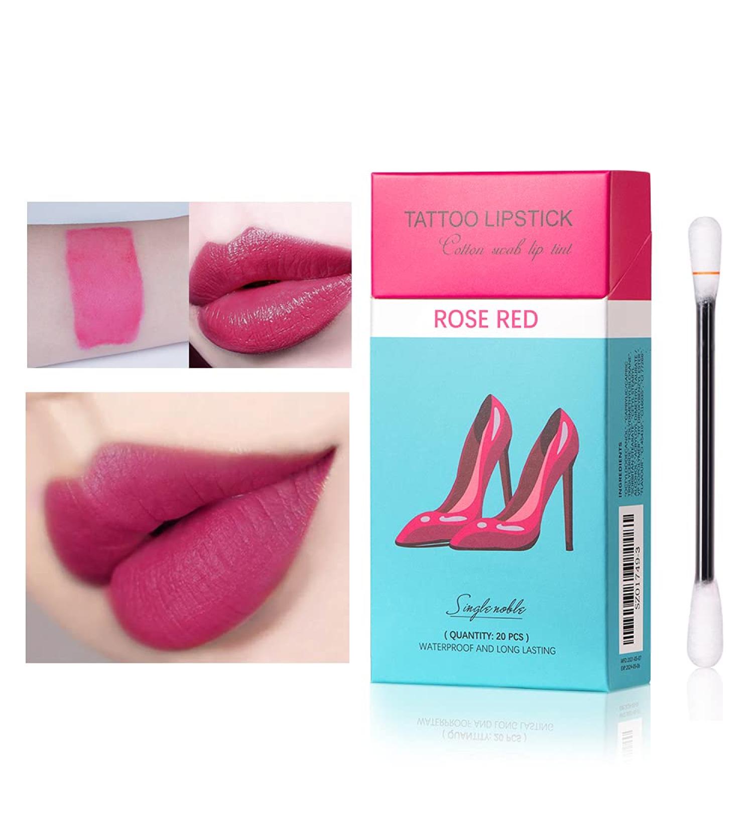 Eliversion 20Pcs Waterproof Tattoo Lipstick Cotton Swab - Long Lasting Lip Tint in Rose Red | Matte Finish | Non-Stick Lip Gloss - Buy Online on GoSupps.com