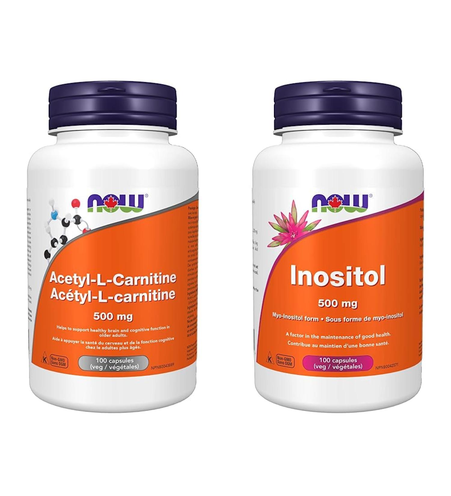 NOW Acetyl L-Carnitine 500mg 100 vcaps and NOW Inositol 500mg 100 vcaps - Buy Online on GoSupps.com